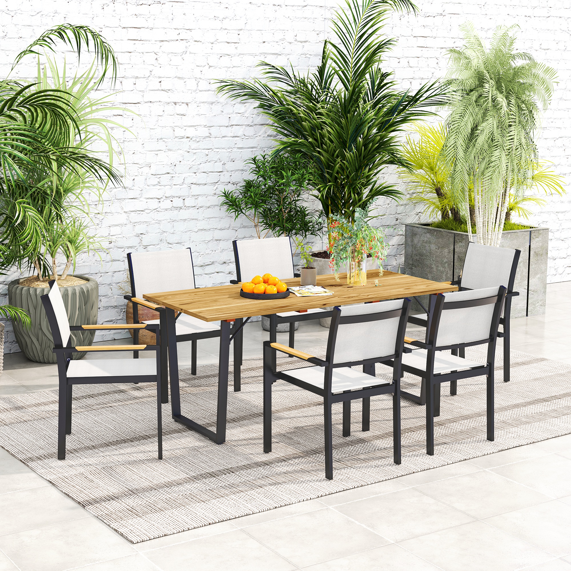 Gartentisch Holz 175x80 cm Wetterfest Balkontisch mit Schirmloch Buffettisch für 6 Personen Braun