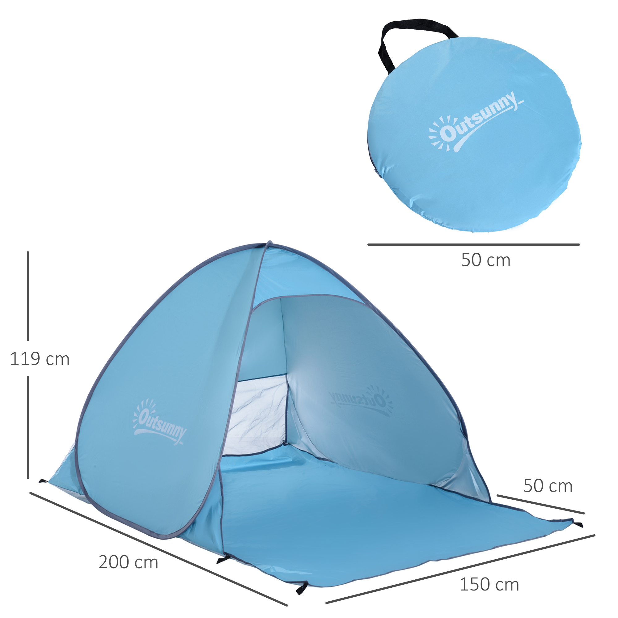 Pop-up-Zelt, Strandzelt, Campingzelt, Polyester, 200 x 150 x 119 cm, Blau