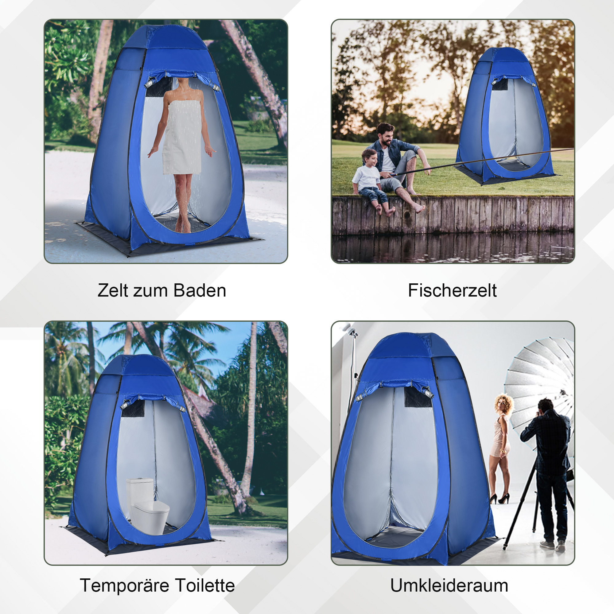 Pop up Duschzelt Toilettenzelt Camping Umkleidezelt mit Tragetasche Mobile Outdoor Toilette Umkleidekabine Lagerzelt Dunkelblau 126 x 124 x 189 cm