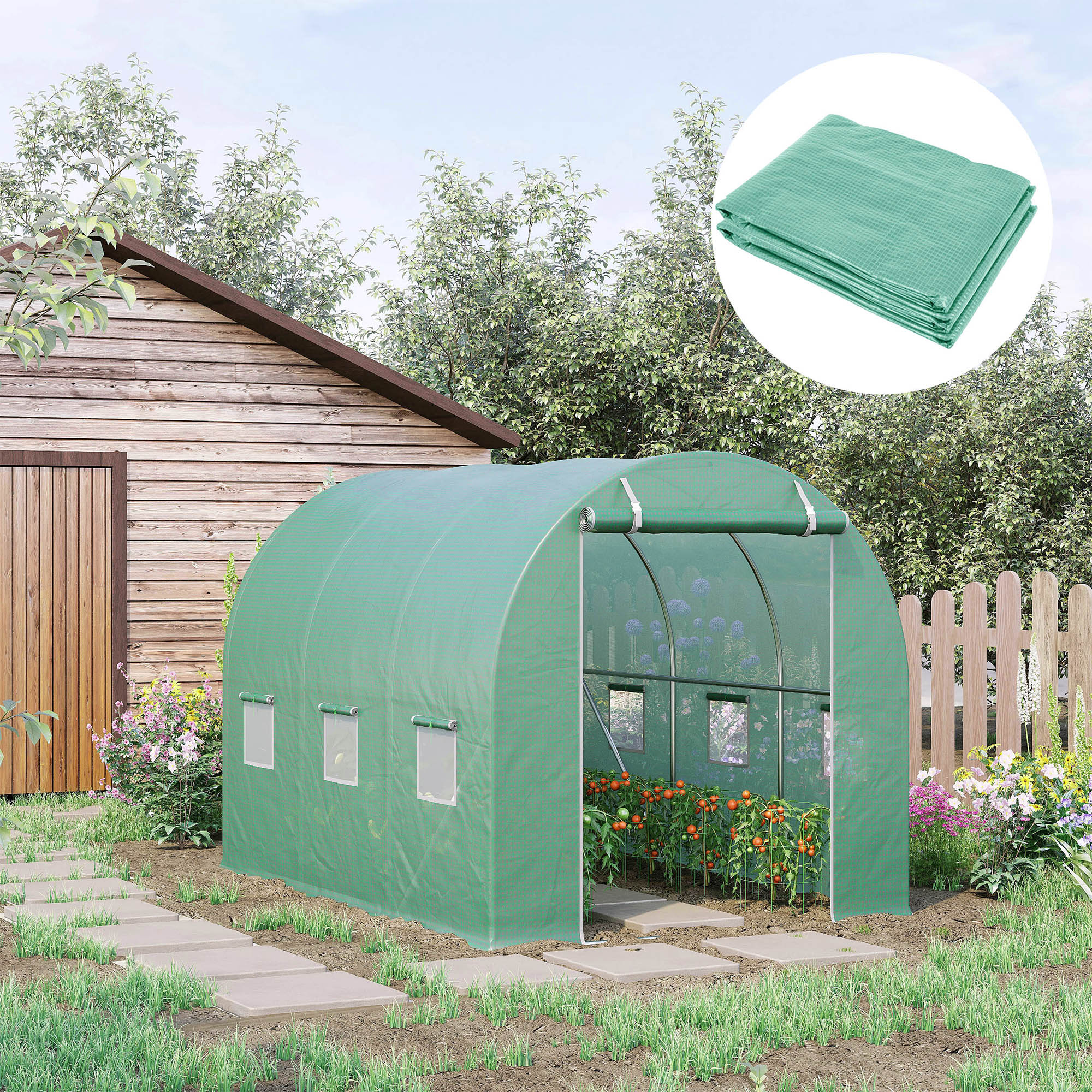 Gewächshausfolie, 3 x 2 x 2 m, wasserdichte Gartenplane mit UV-Schutz, Kunststoff-Folie, Abdeckplane für Treibhaus, Folientunnel, Tunnelfolie für Außenbereich, Grün