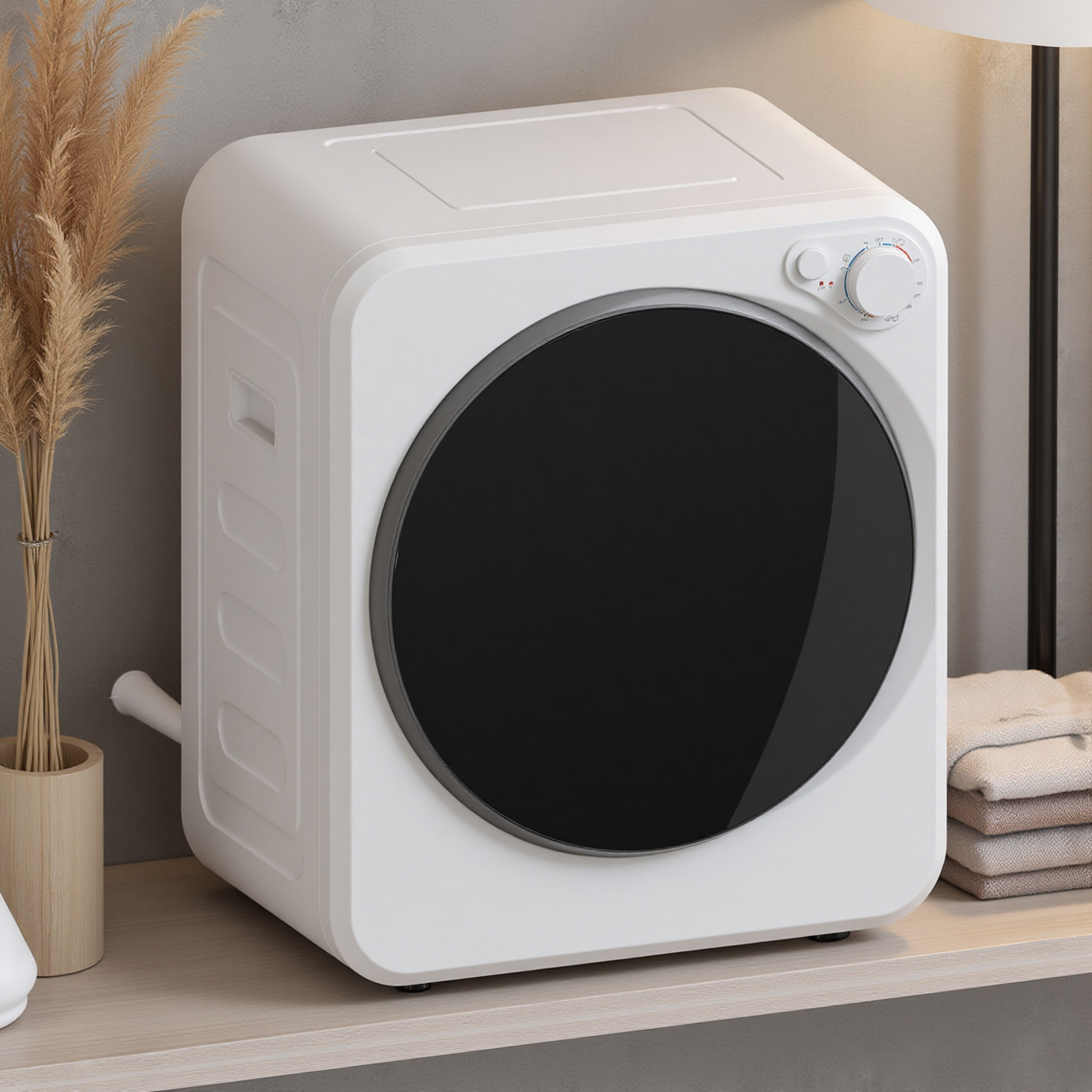 Mini Wäschetrockner 4 kg mit 5 Programme bis zu 60? 800W/400W Ablufttrockner mit reversibl Edelstahltrommel Weiß