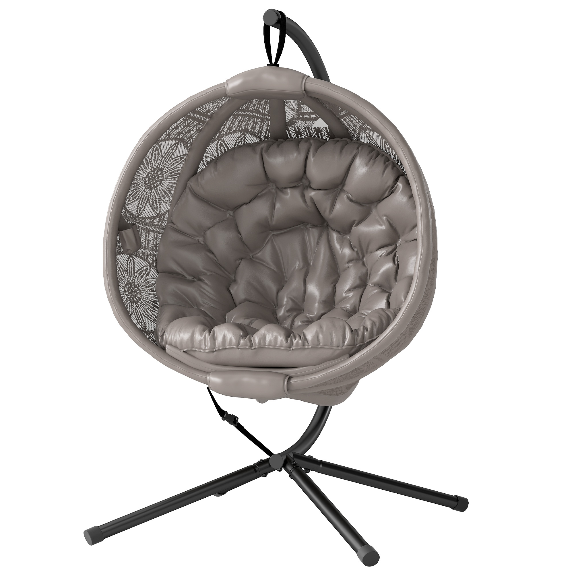 Hängesessel Gartensessel Korbsessel, Boho-Stil, 116 x 125 x 172 cm, Sand + Schwarz