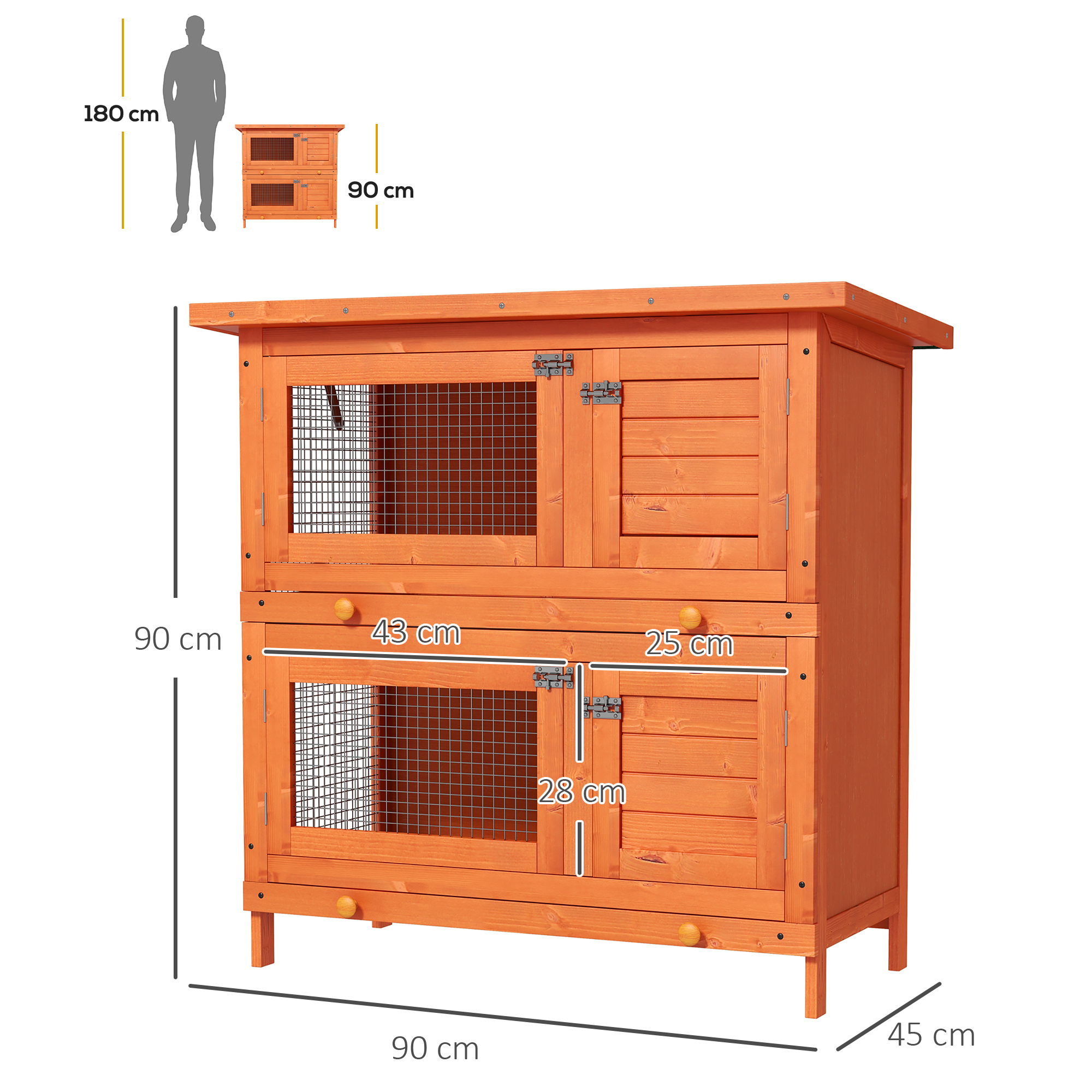 Kleintierstall 2 Ebenen wetterbeständig Tannenholz Grün + Natur