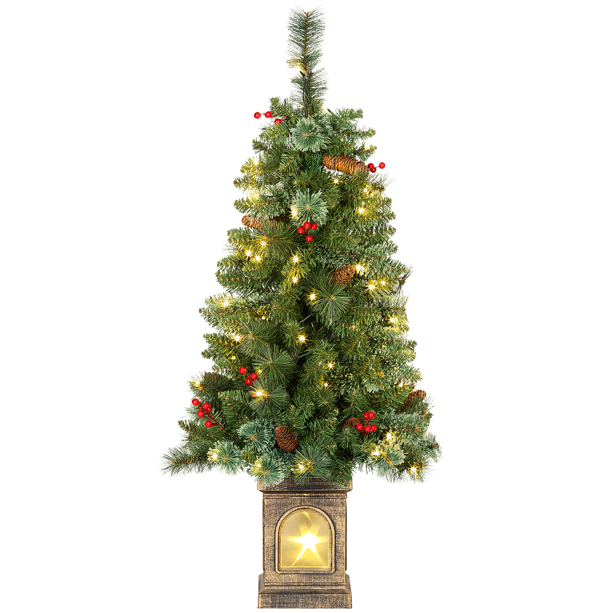 Künstlicher Weihnachtsbaum 120 cm Tannenbaum künstlich mit 100 LED Beleuchtung, 8 Modi, 214 Spitzen