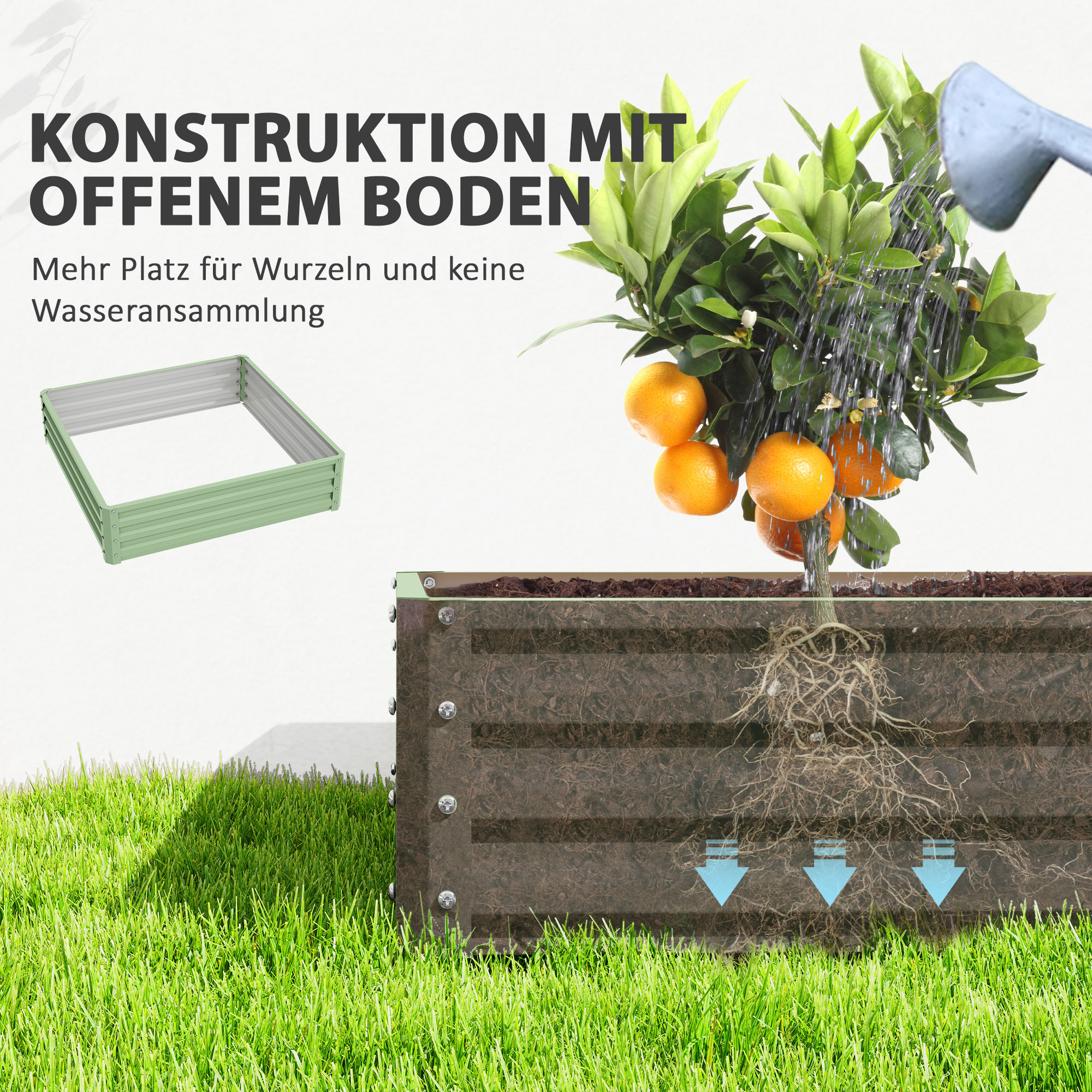 Gartenbeet, Pflanzkasten mit Stahlgehäuse, Grün, 120 x 120 x 30 cm