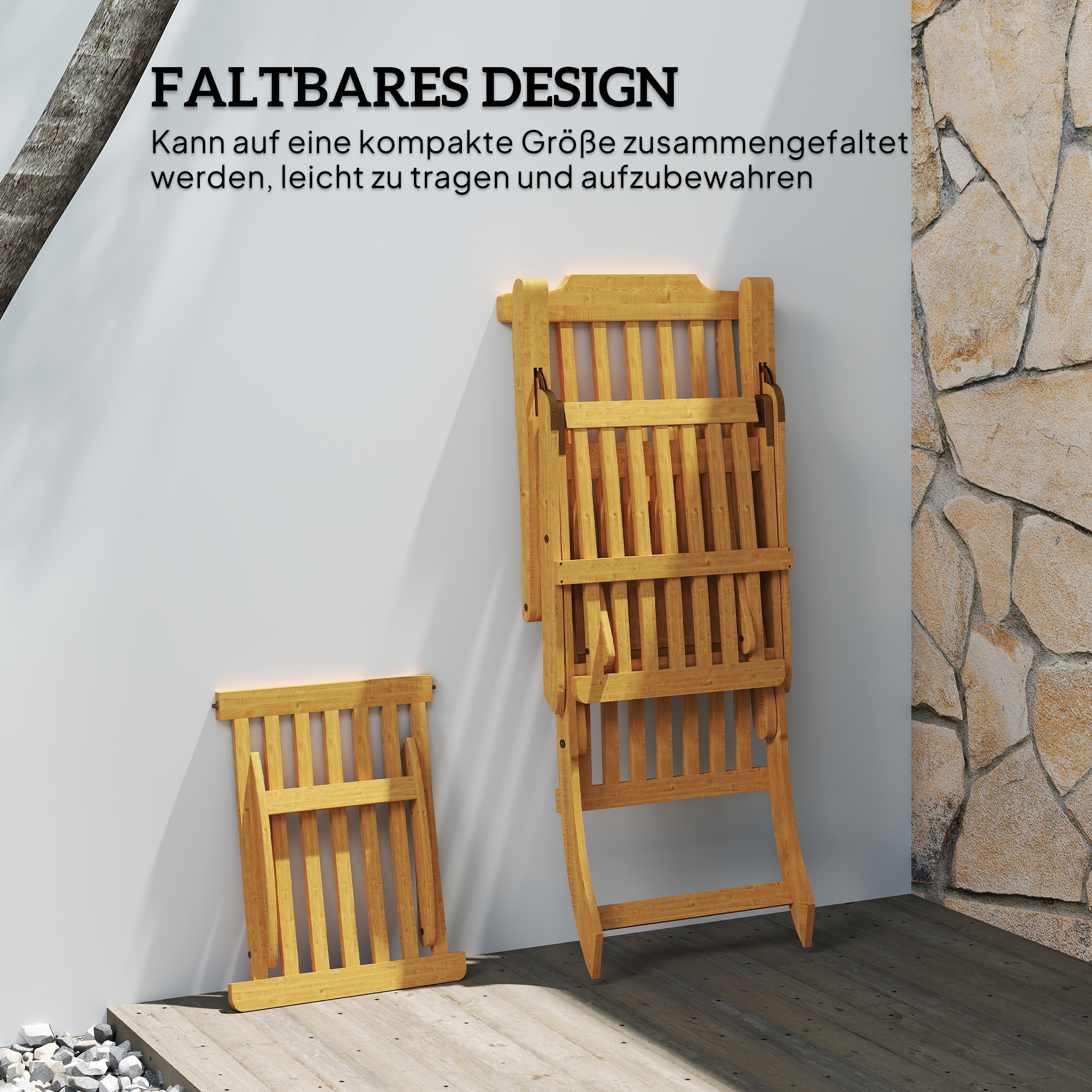 Sonnenliege Holz klappbar Gartenliege mit Fußstütze, Matratze, Liegestuhl bis 160 kg belastbar Teak