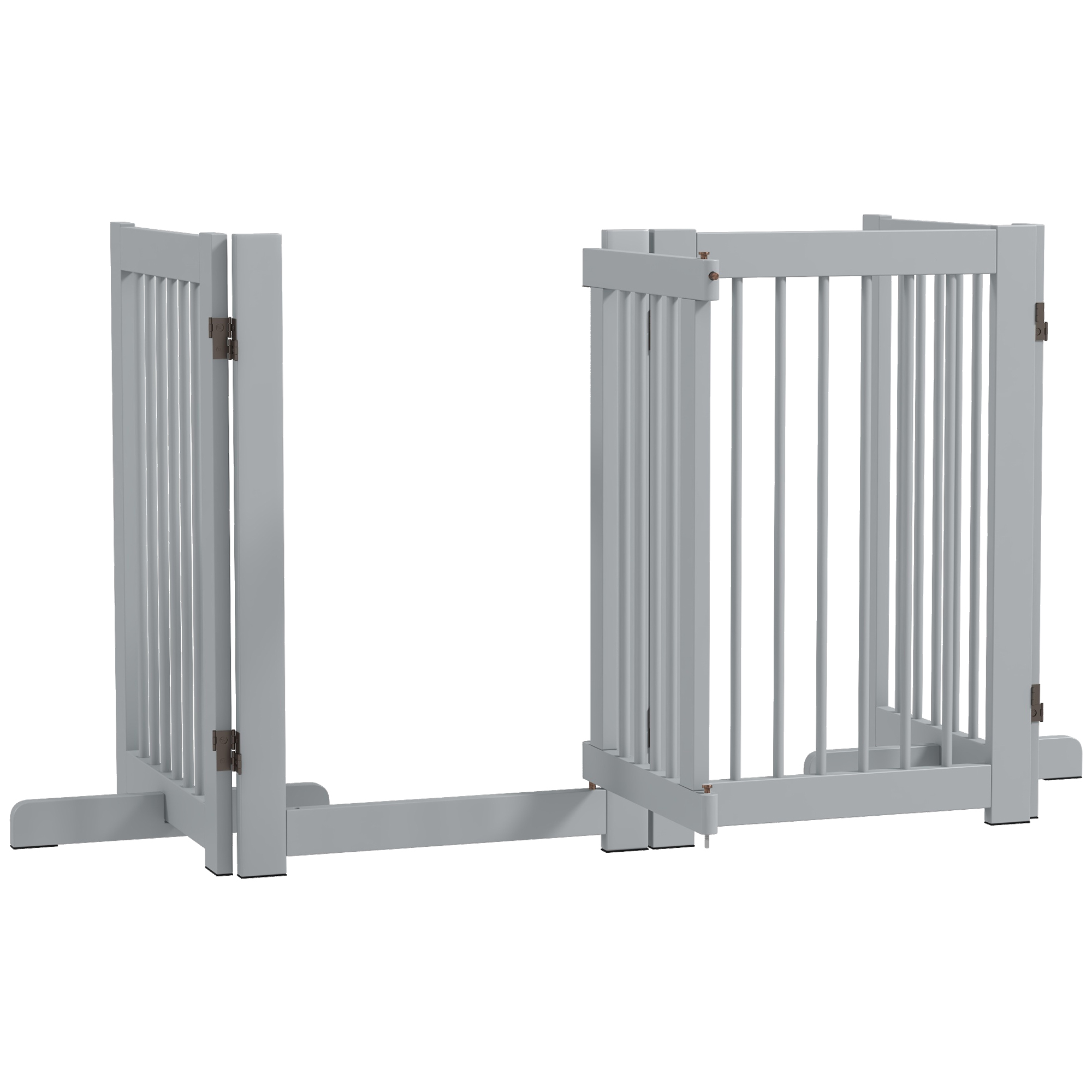Freistehendes Hundegitter, 4 Paneele, flexibel, Kiefernholz, 204L x 36B x 75H cm, Hellgrau
