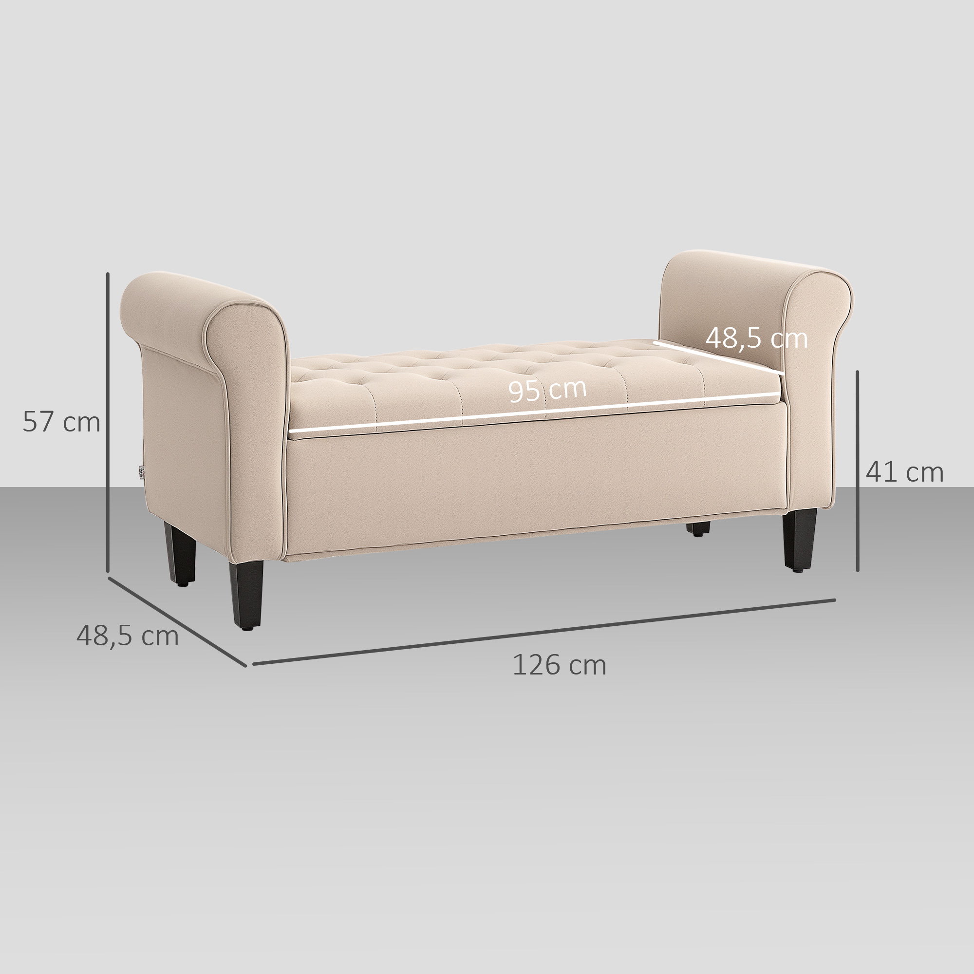 Sitzbank im Vintage-Design, Sitzbank mit Stauraum, Samtoptik, Beige