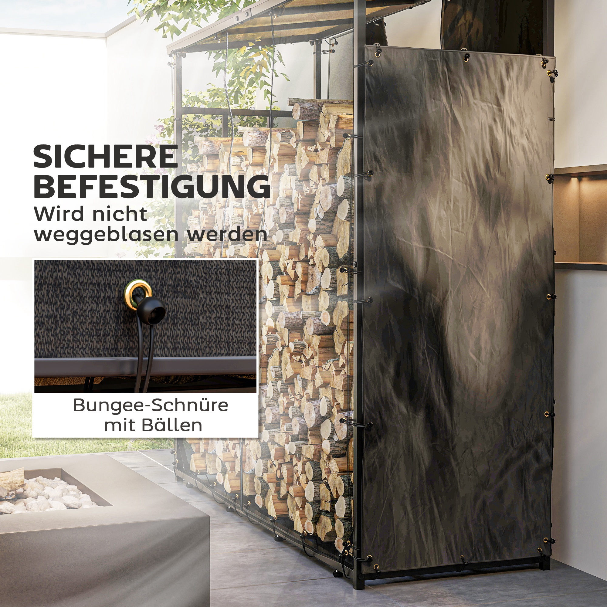 Abdeckung für Brennholzregal, 2er-Set, wetterfest & staubdicht, 148 x 62 cm, Schwarz