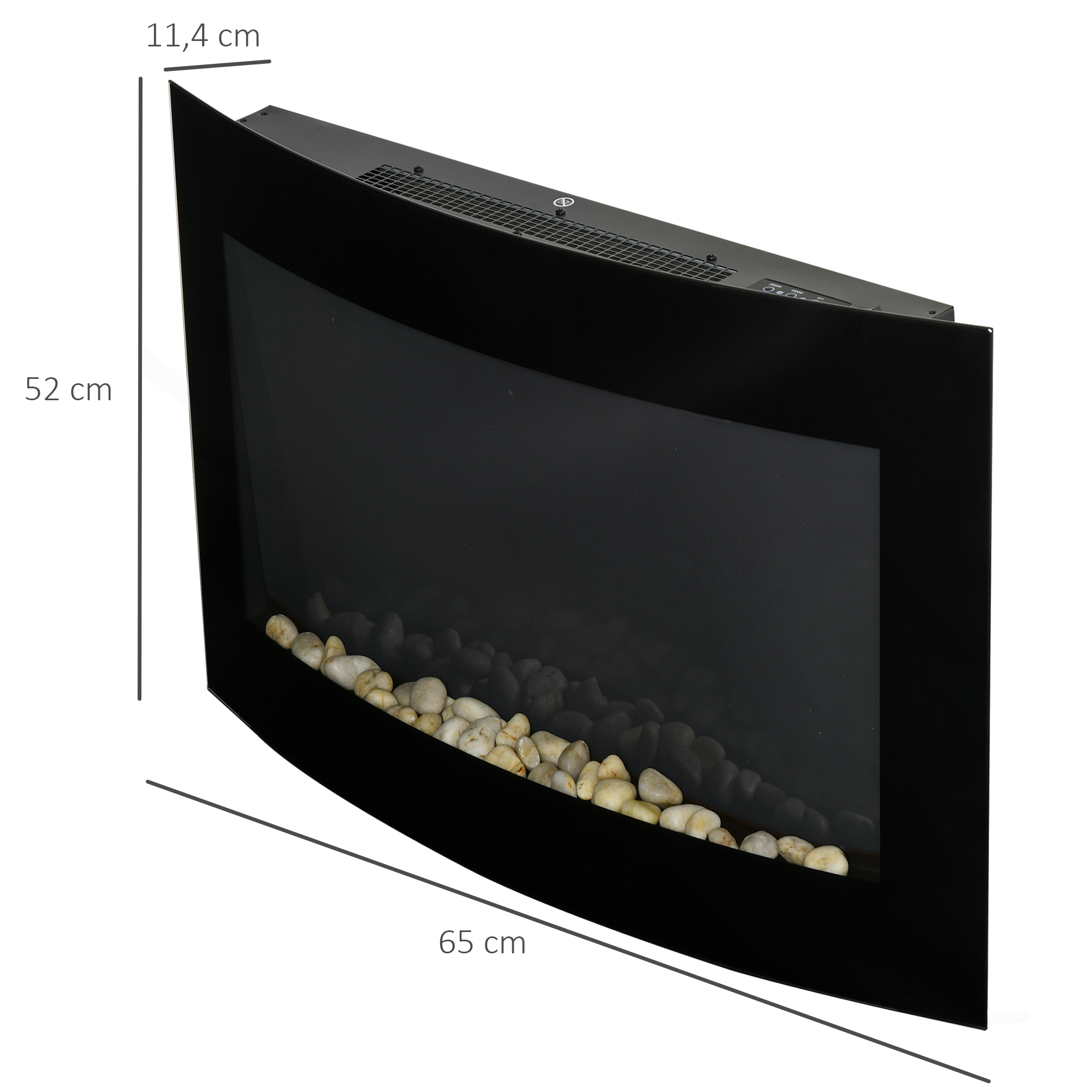Elektrokamin mit Heizung, elektrischer Kamin mit 3D Flammeneffekt, 7 Flammenfarben, 900/1800 W, Wandkamin mit Timer, Dekokamin mit Fernbedienung, Schwarz, 65 cm