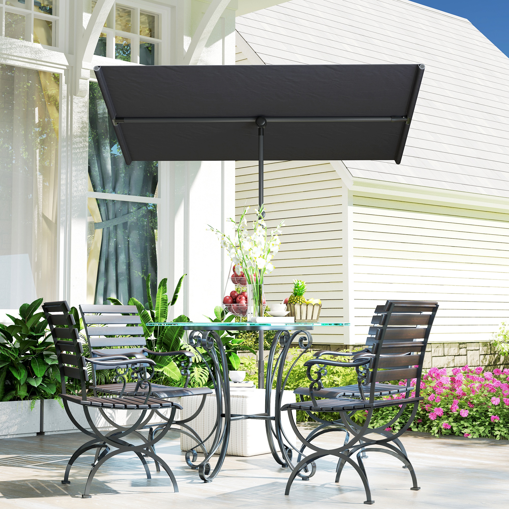 Sonnenschirm 180 Grad drehbar Höhenverstellbar Gartenschirm mit Aluminium-Mast 150x205cm Dunkelgrau