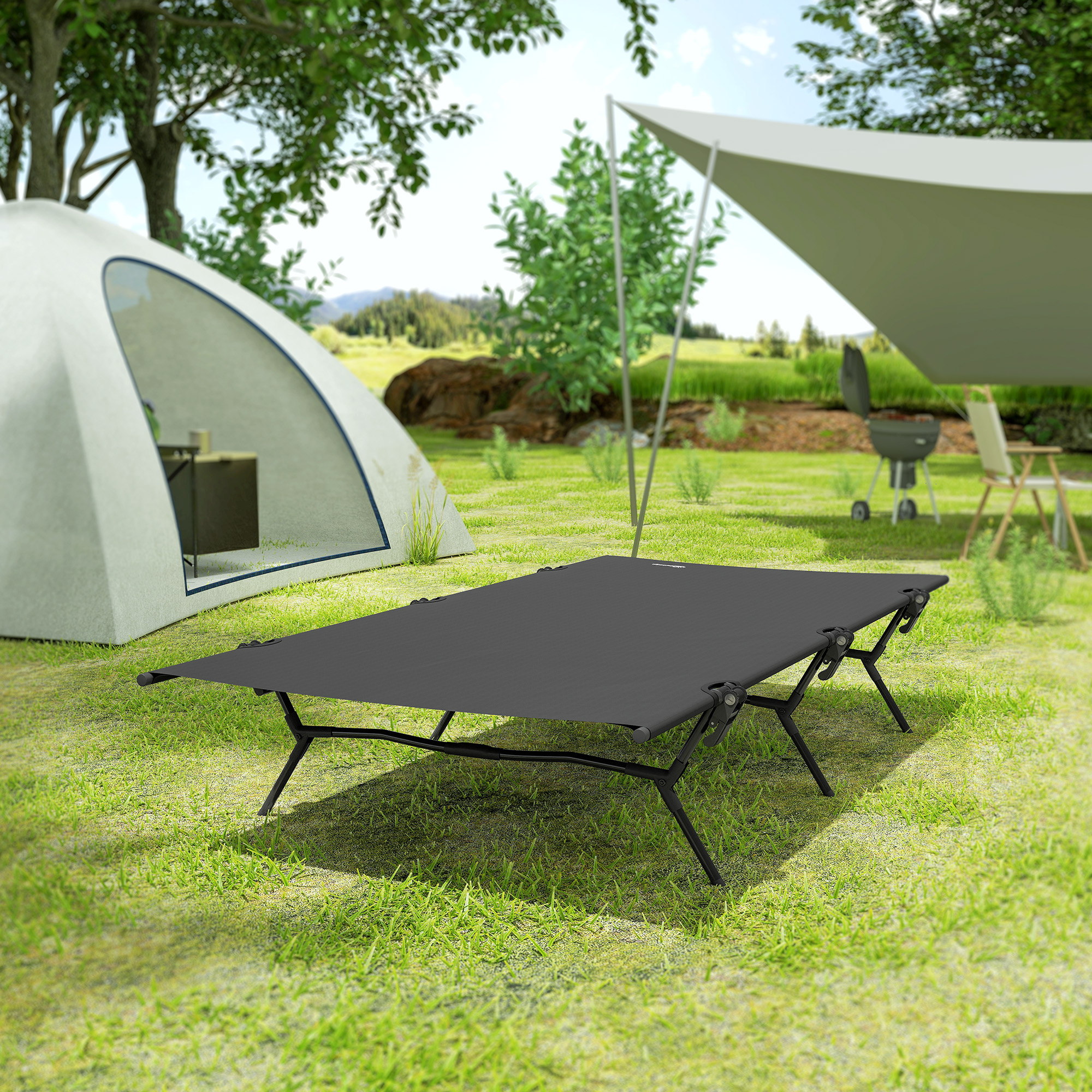 Feldbett faltbar Campingbett mit Tragetasche 200 x 100 x 36 cm bis 120 kg Extra Breit Schwarz