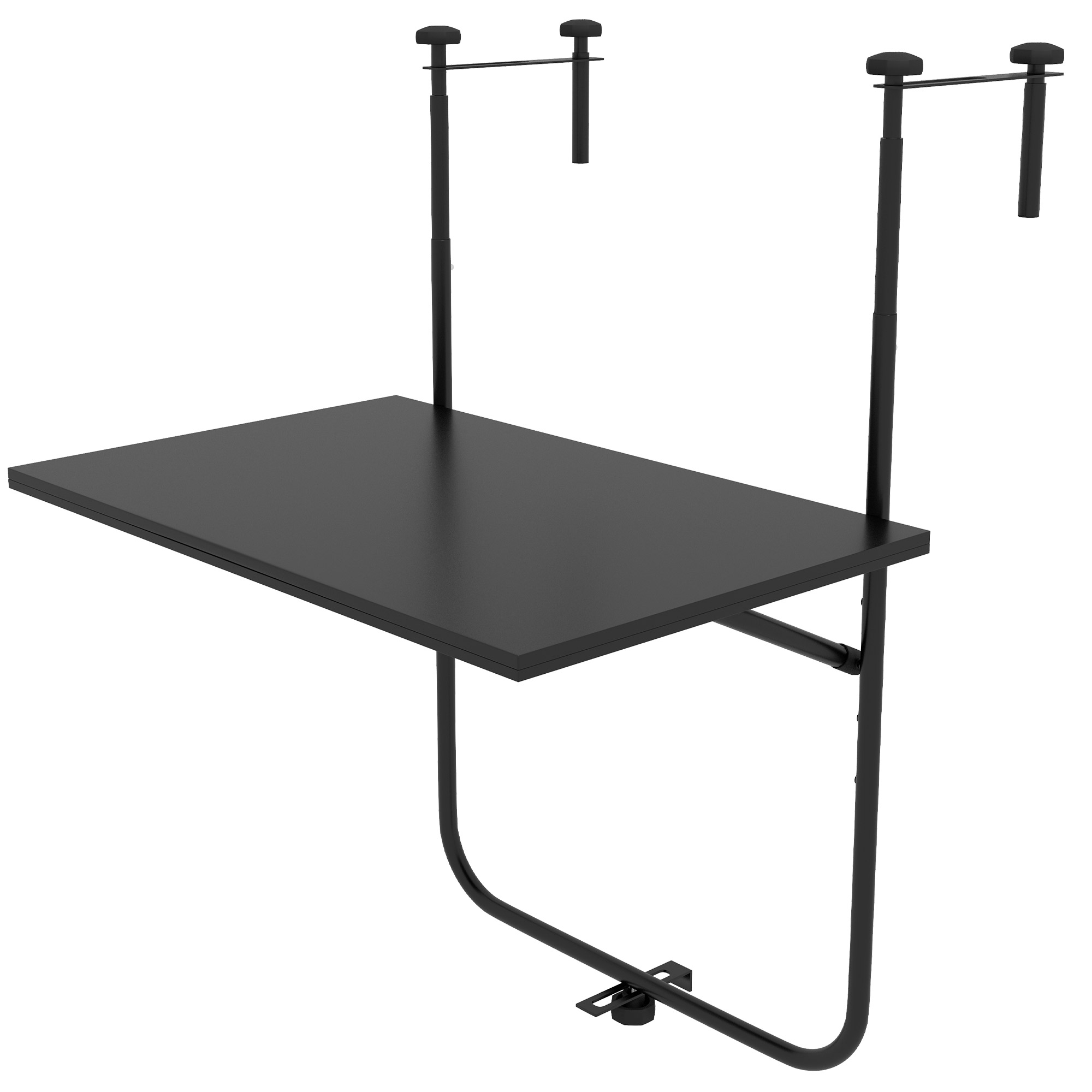 Balkontisch, für Geländer 6-15cm Dicke, verstellbar, klappbar, rostfreies Metall, 62x60x85,5cm, Schwarz