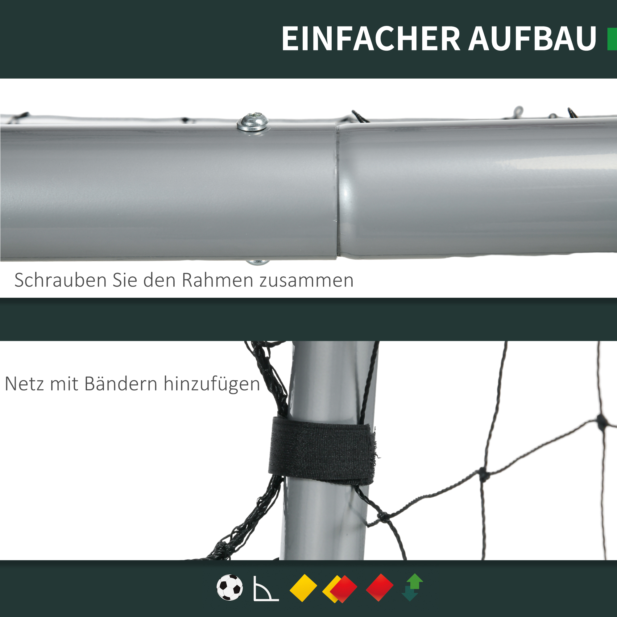 Fußballtor wetterfest, robustes Netz, stabiler Metallrahmen, einfacher Aufbau, 300 x 200 x 120 cm