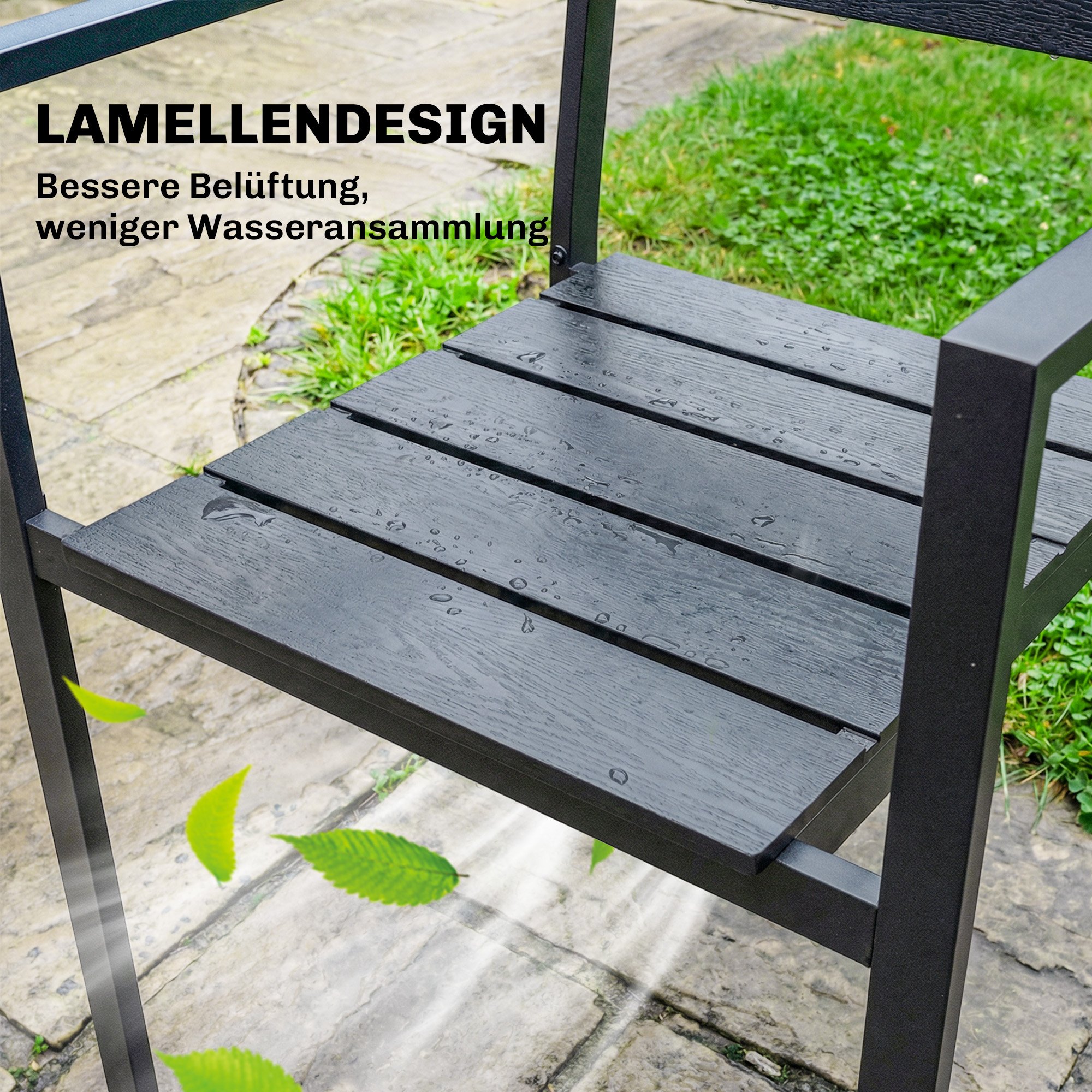 Gartenstühle 4er Set Stapelbare Terrassenstühle mit Lamelldesign Armlehnen 52 x 51 x 90 cm Schwarz