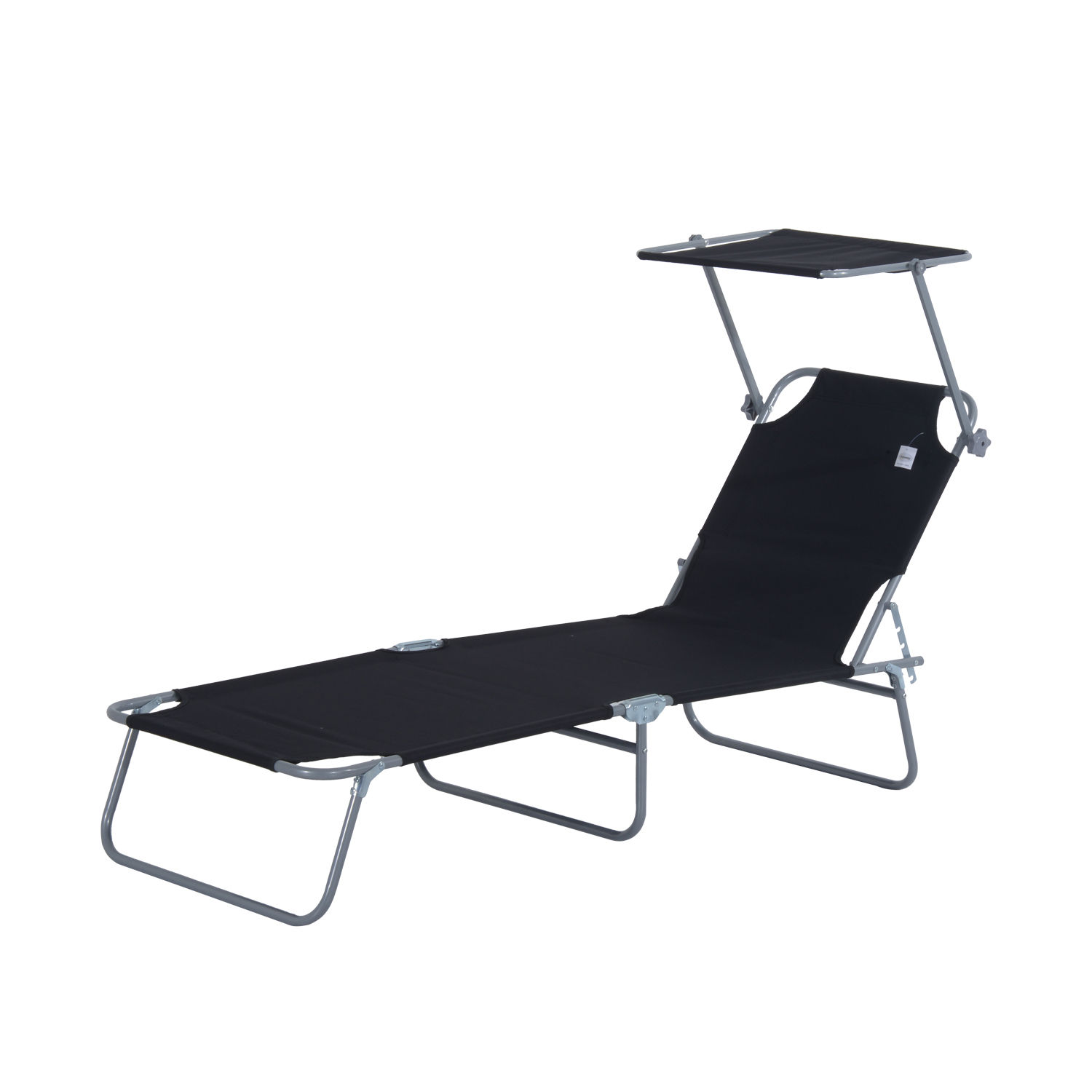 Sonnenliege klappbar Gartenliege mit Sonnenschutz Liegestuhl mit 4-Fach verstellbare Rückenlehne Campingliege bis 120kg belastbar für Garten, Balkon und Pool geeignet, 6 Farben(Schwarz )
