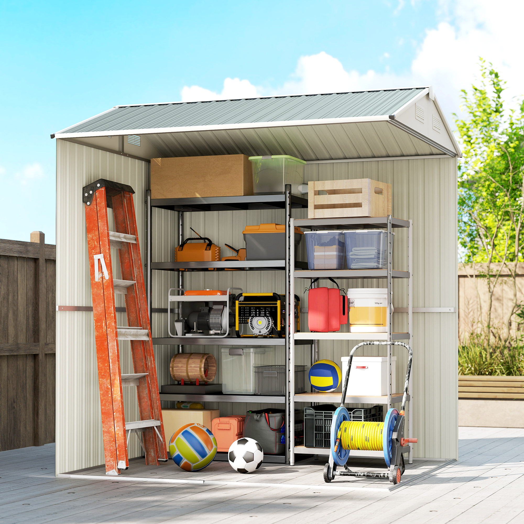 Metall Gerätehaus 3,5 m², Hoher Abschließbar Geräteschuppen mit Sattedach Lüftungen Handschuhen, 209 x 177 x 236 cm