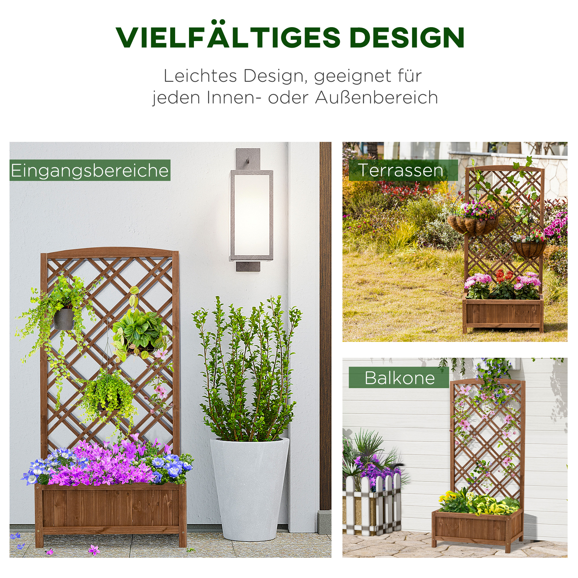 Hochbeet Blumenständer Garten Pflanzkasten mit Rankgitter Holz Rankkasten Gelb 60 x 30 x 122,5 cm