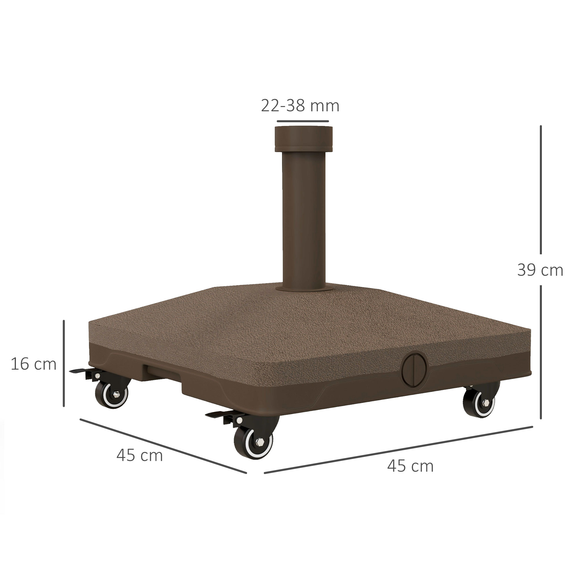 Sonnenschirmständer bis 20kg befüllbar Quadratisch Schirmständer mit Rolle für Sonnenschirm 22-38mm Braun