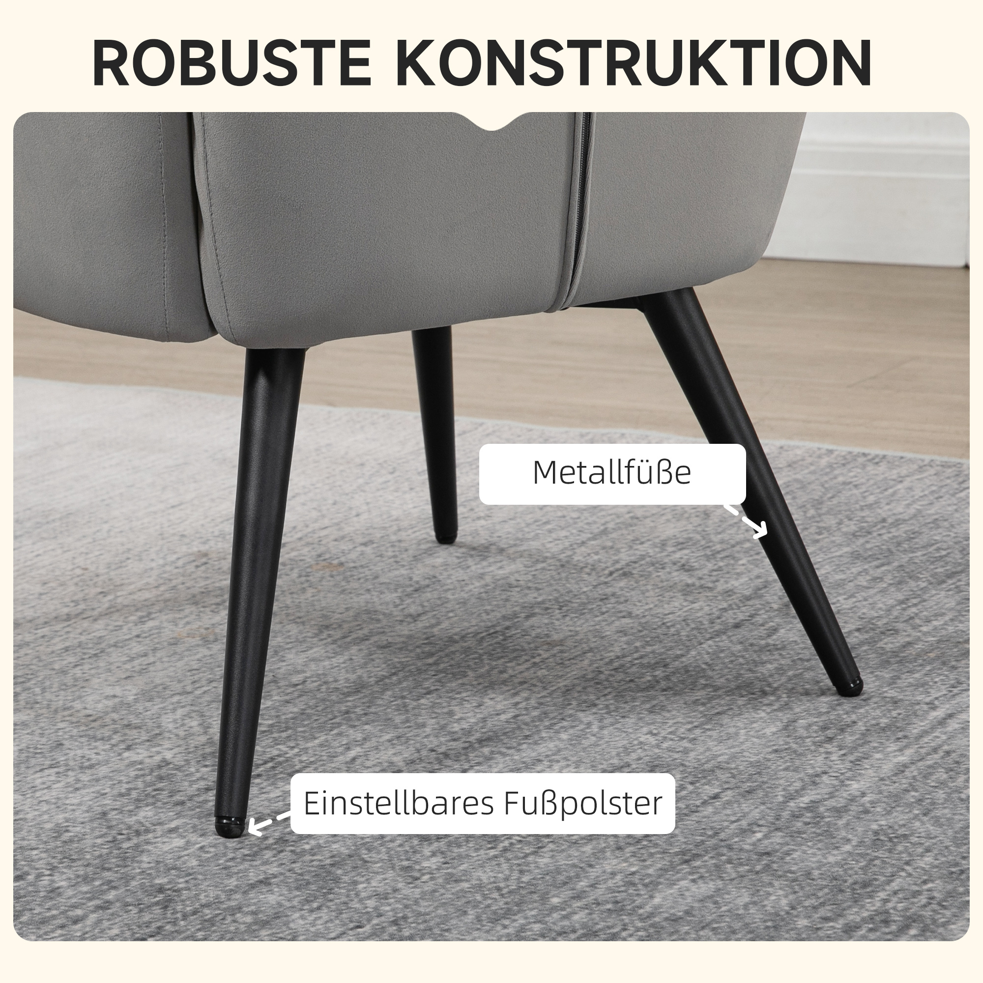 Relaxsessel mit Ottomane bis 120 kg Sessel mit Fußhocker, 2-teiliges Set, Grau