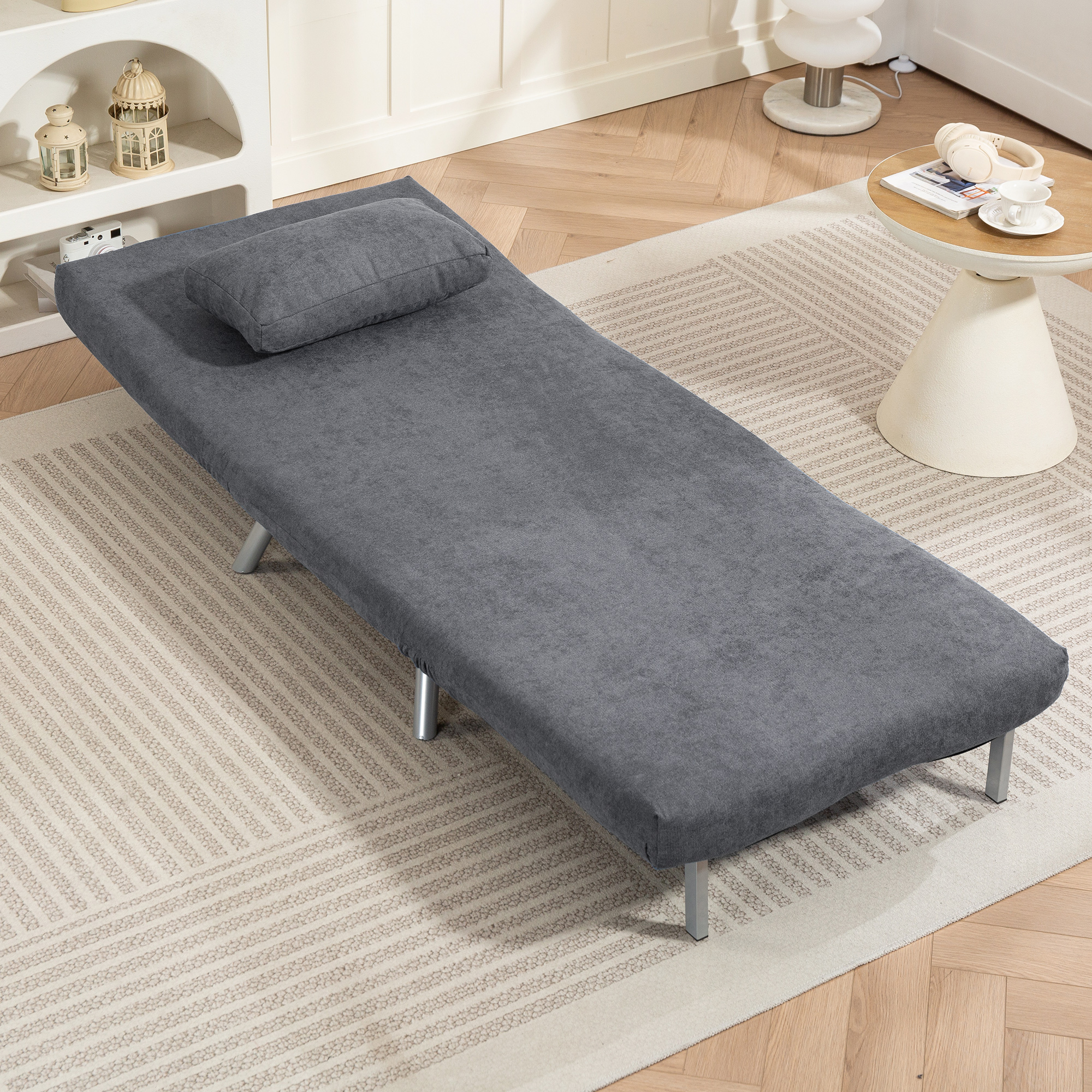 Polstersessel mit Bettfunktion, 3-in-1 Design, Schlafsessel, Gästebett, Stoffbezug, mit Kissen, Dunkelgrau