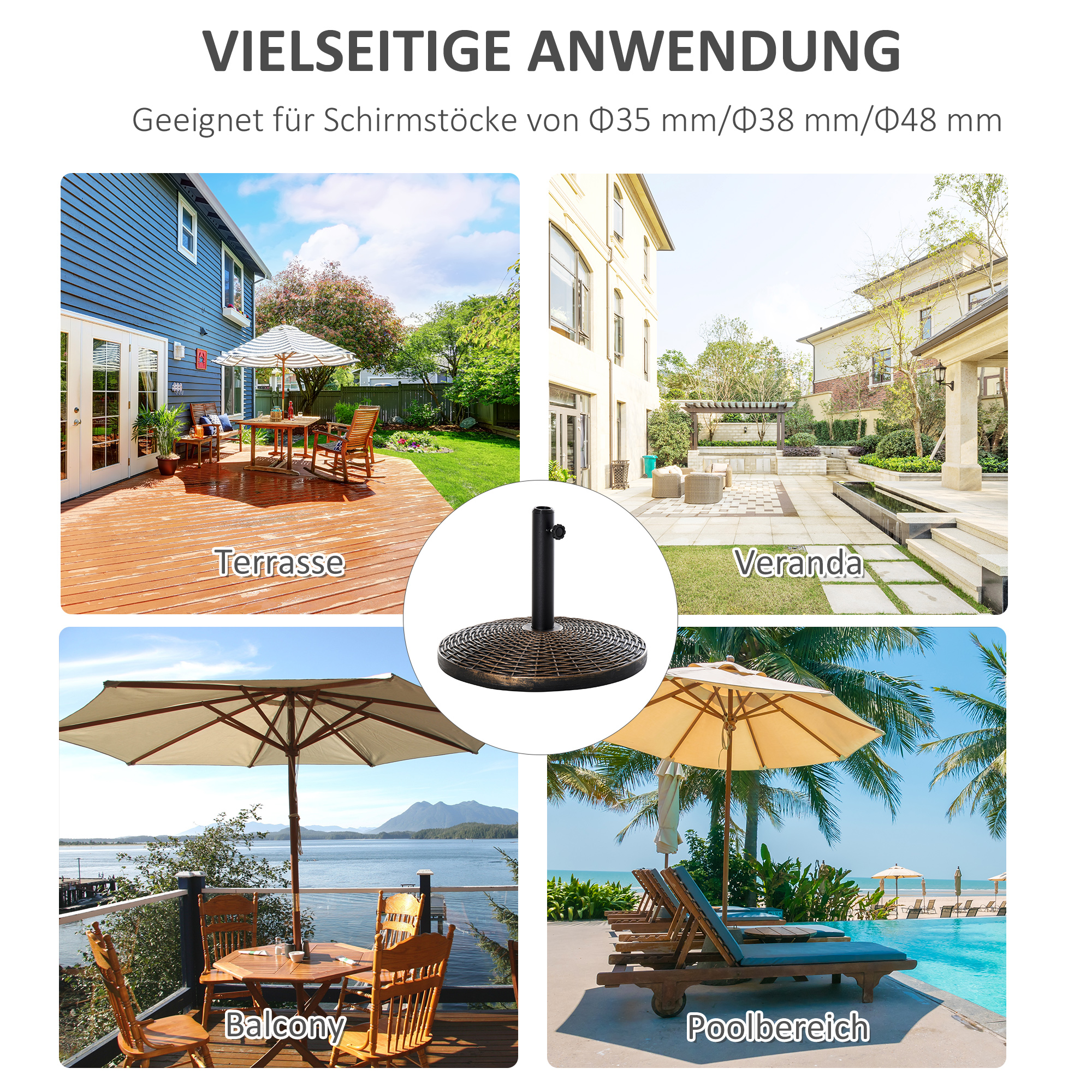 Sonnenschirmständer Schirmständer Schirmhalter Schirmfuß 25 kg Rattanoptik Korb Ständer Schirm Ø35/Ø38/Ø48 mm Kunststoff + Zement Antik Bronze Ø53 x 40 cm