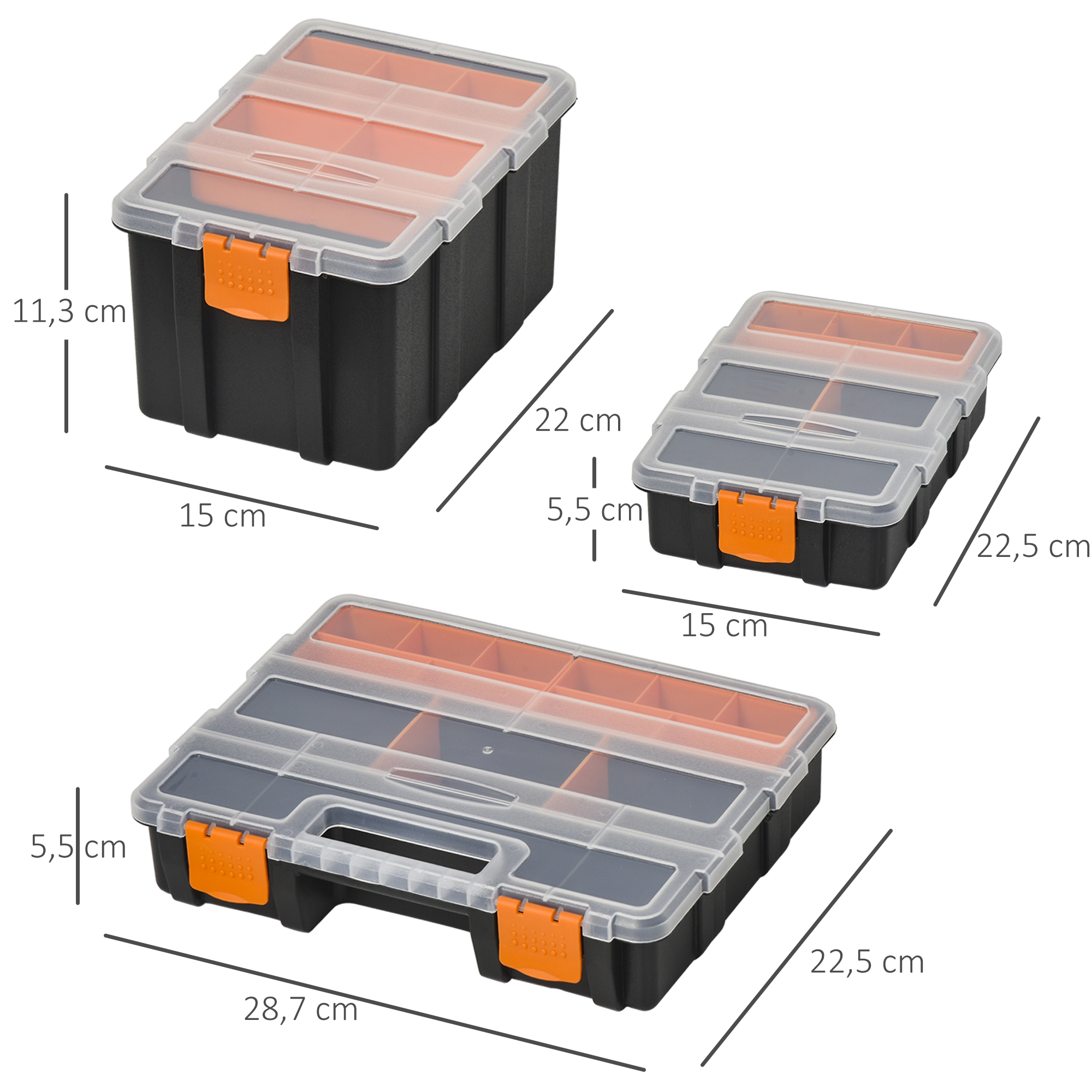 4PCS Werkzeugaufbewahrung Box Multifunktionales Werkzeugbox Sortierkasten Kleinteilemagazin Teile Kunststoff Orange+Schwarz 28,7 x 22,5 x 5,5 cm