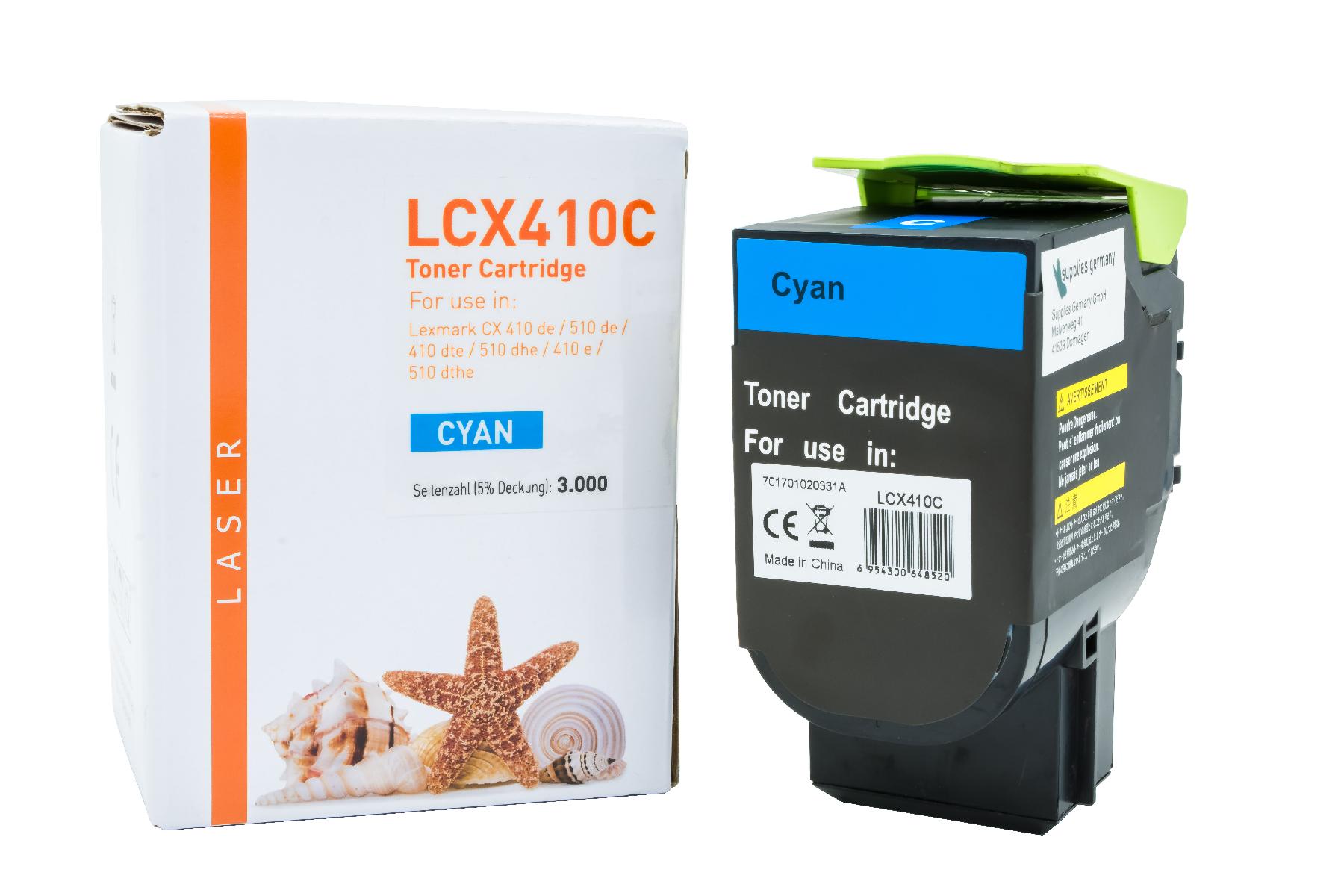 CX410C alternativ Toner Cyan für Lexmark / 80C2HC0 / 3.000 Seiten