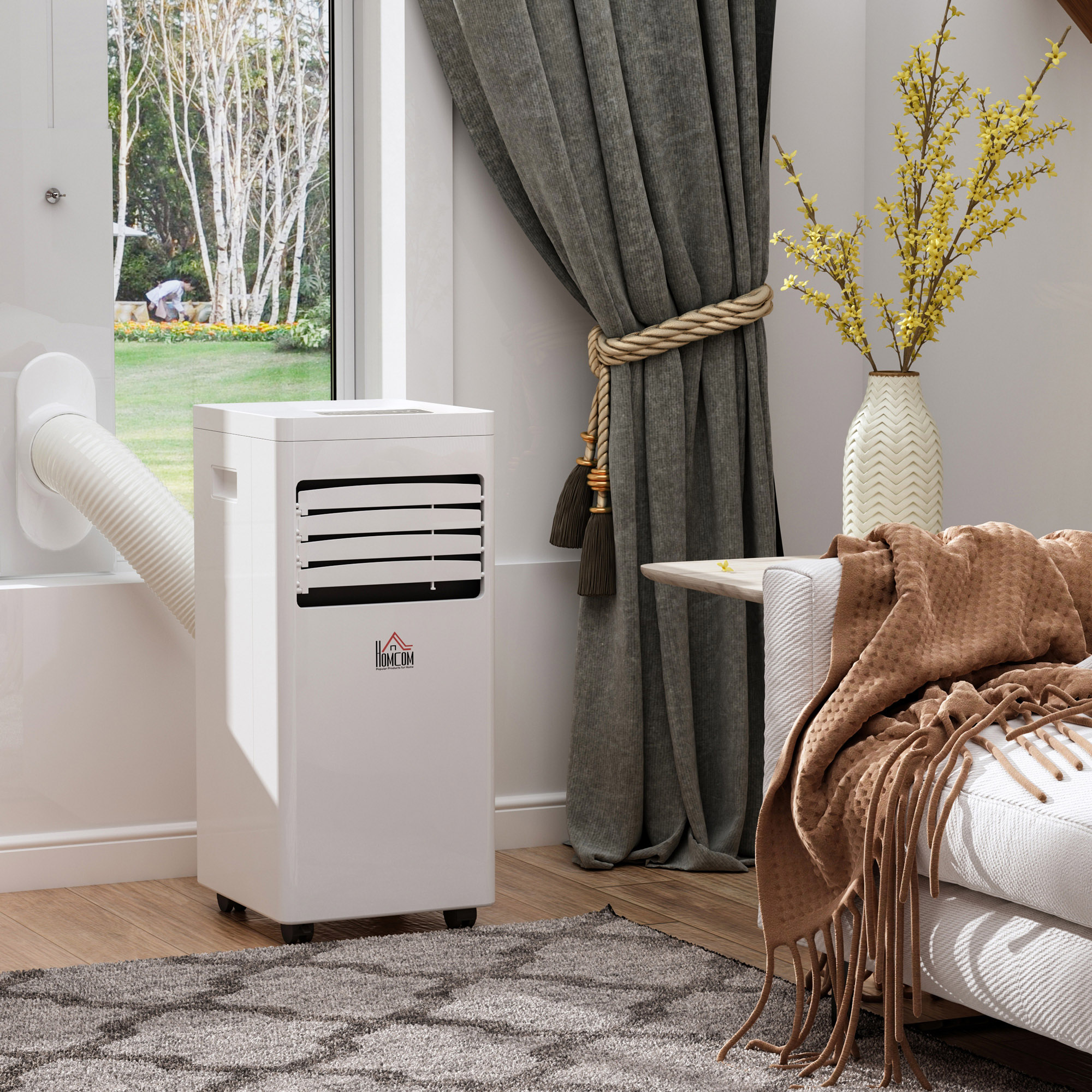 mobile Klimaanlage, 7000BTU 3-in-1 Klimagerät - Kühlen, Entfeuchtung und Ventilation - Luftentfeuchter, Ventilator, mit Fernbedienung 24h Timer, 2 Geschwindigkeitsstufen, für 10-26 m², Weiß