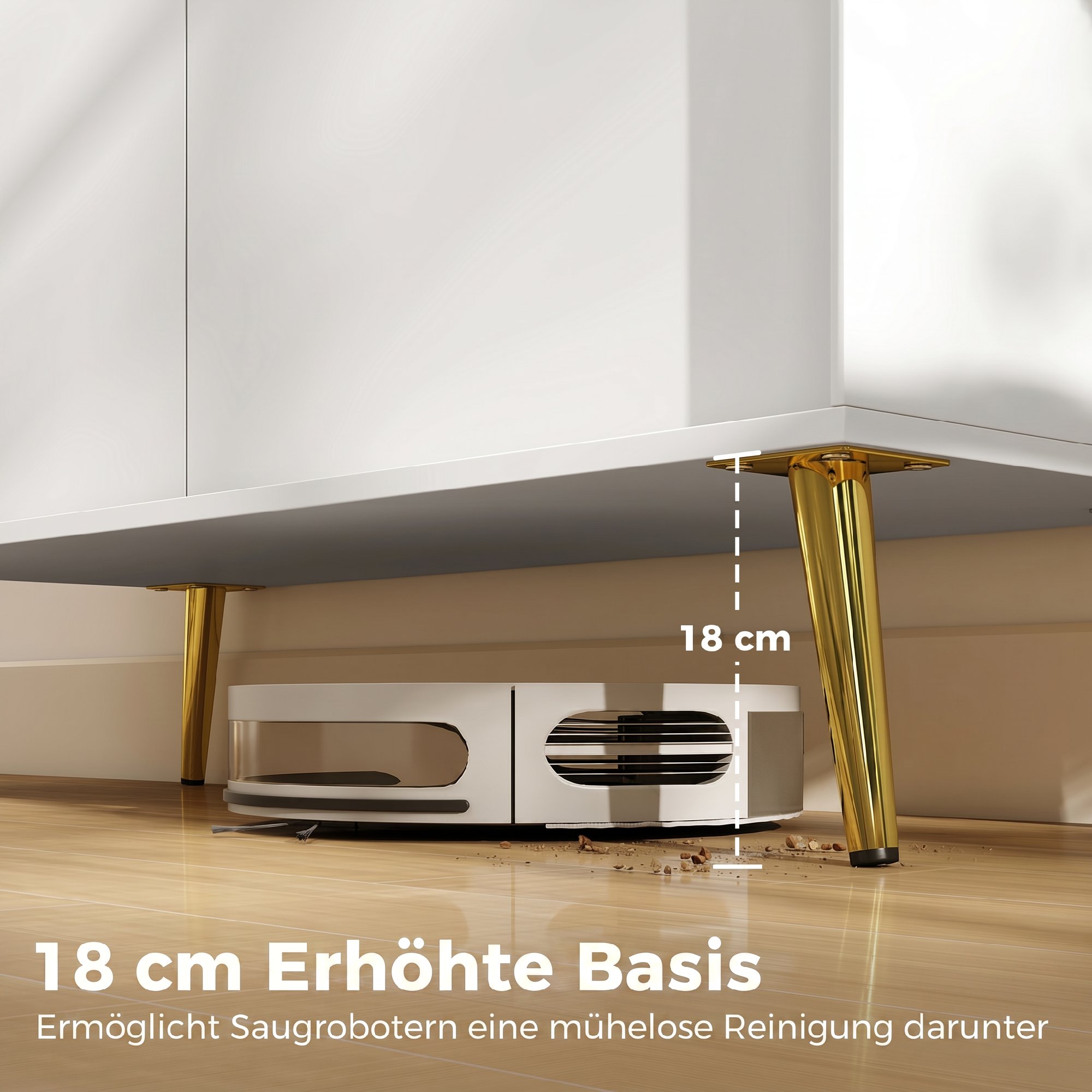 Modernes Sideboard, 105,4 cm Buffet mit Metallfüßen, für Esszimmer & Küche, Cremeweiß