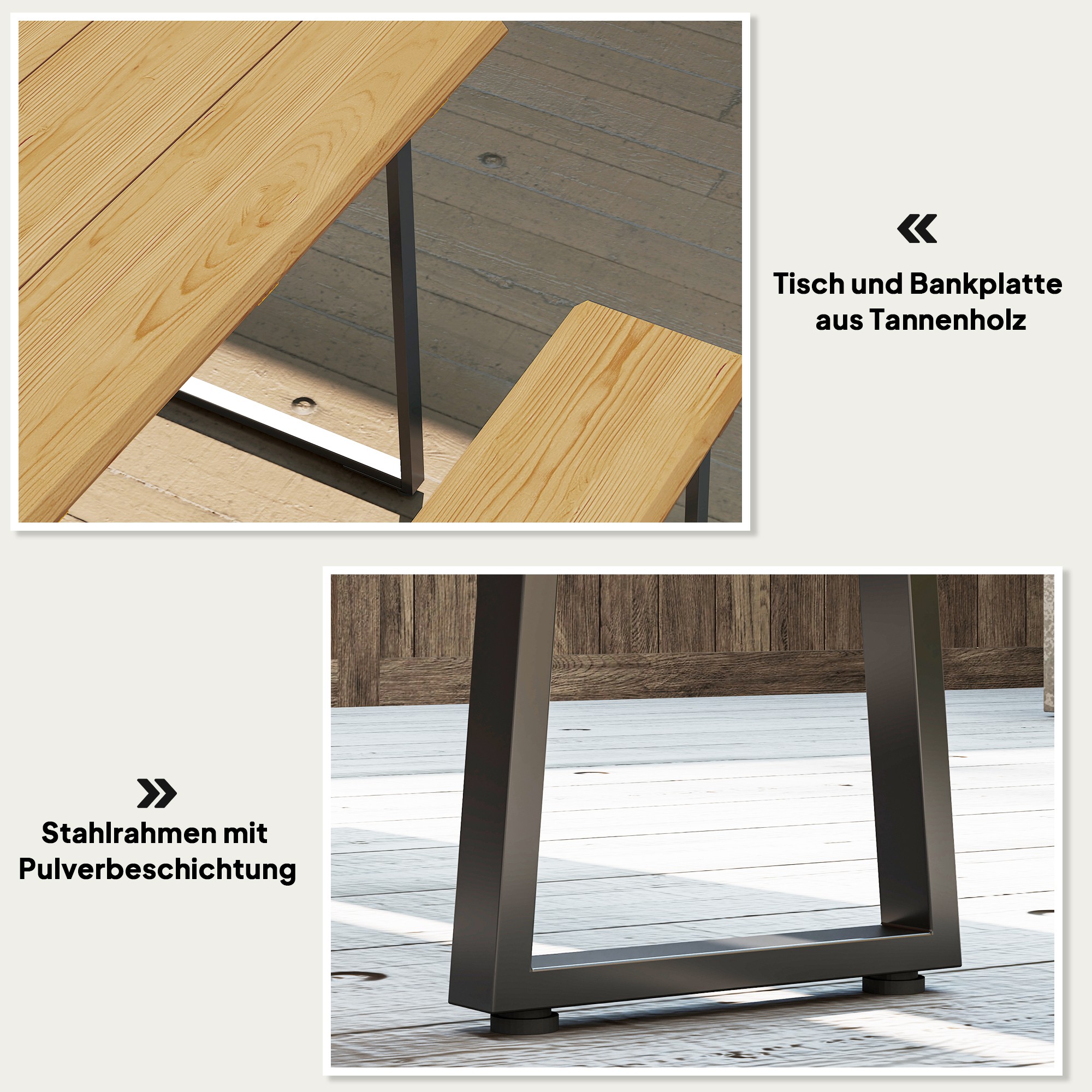 Sitzgruppe 3-teilig Holz Essgruppe für 6 Personen Esstisch mit 2 Bänke Schirmloch Holztisch 178 x 76 x 77 cm Naturholz