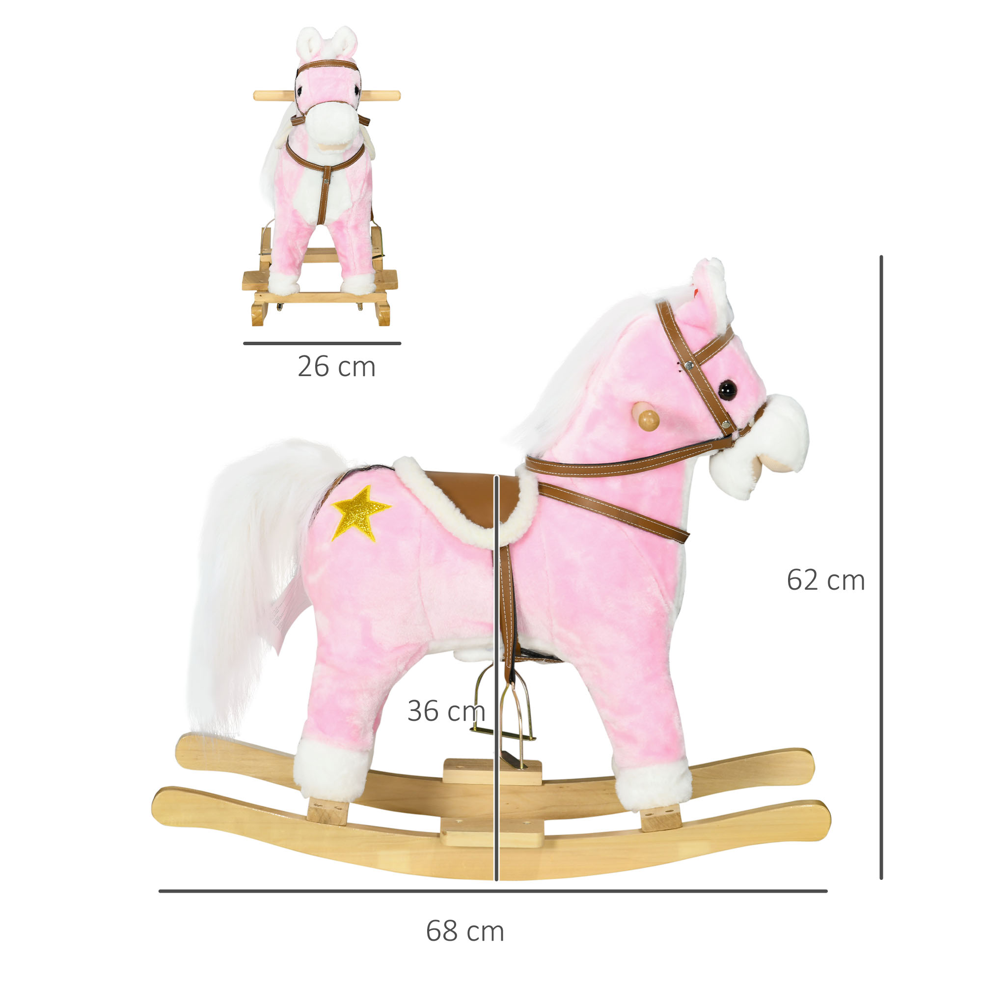 Schaukelpferd, Sattel mit Steigbügeln, Soundeffekte, Musik, Plüschkörper, Metallrahmen, bis 30 kg, pink