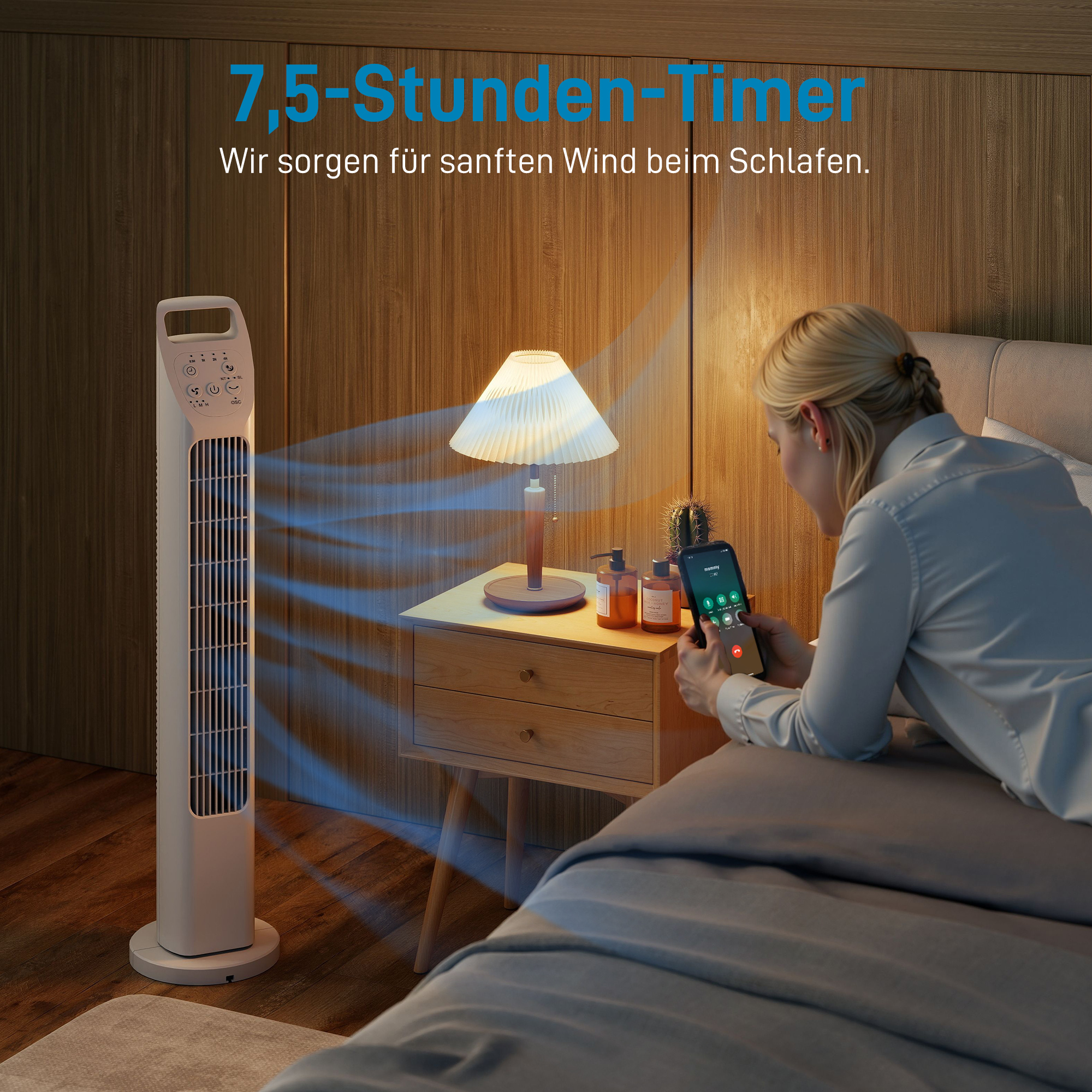 Turmventilator mit Fernbedienung, 7,5-Stunden-Timer, leiser Ventilator für Schlafzimmer, Weiß