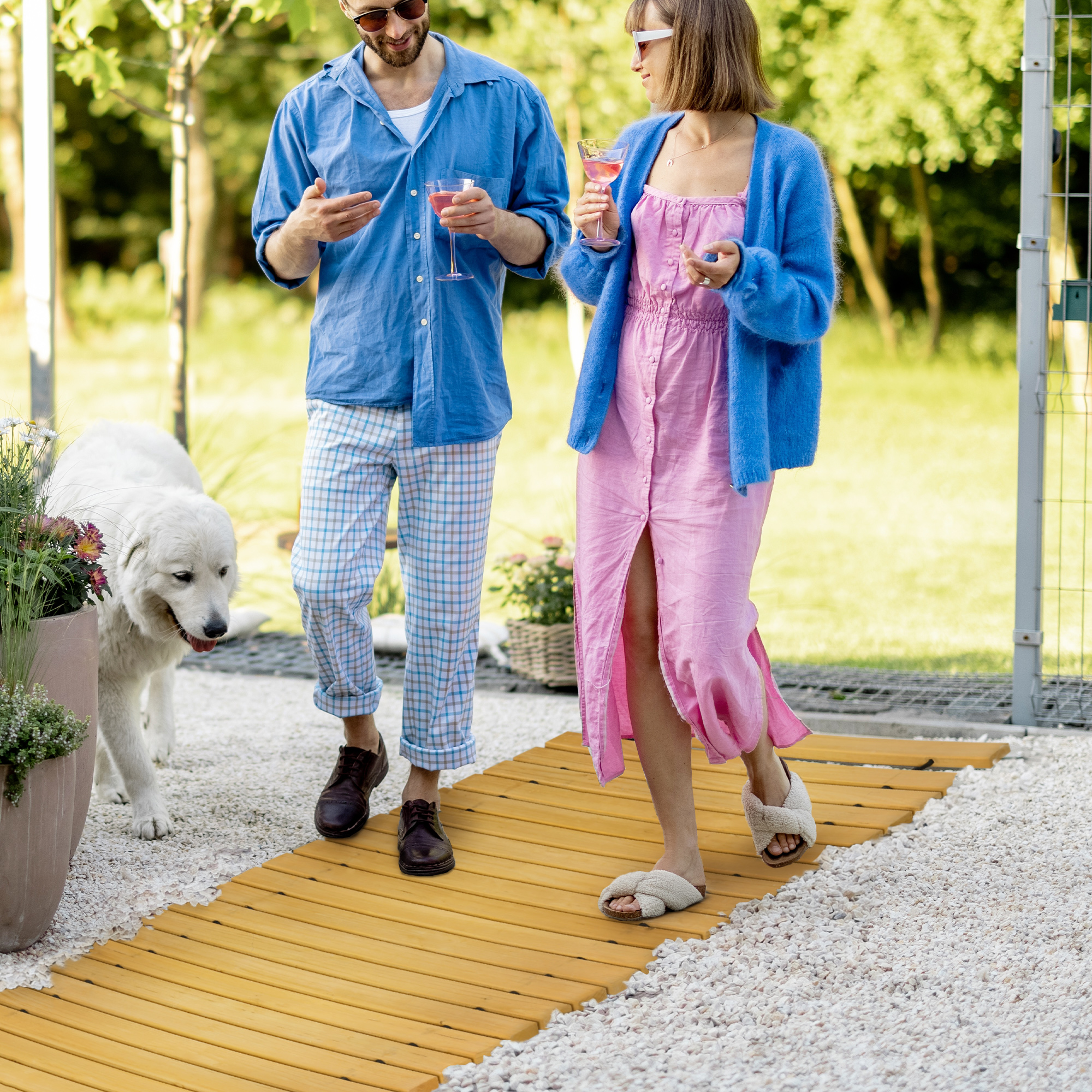 Rollweg Gartenweg 185 x 60  cm, Ausrollbarer Holzweg, Gehweg aus Tannenholz für Garten, Terrasse, Strand
