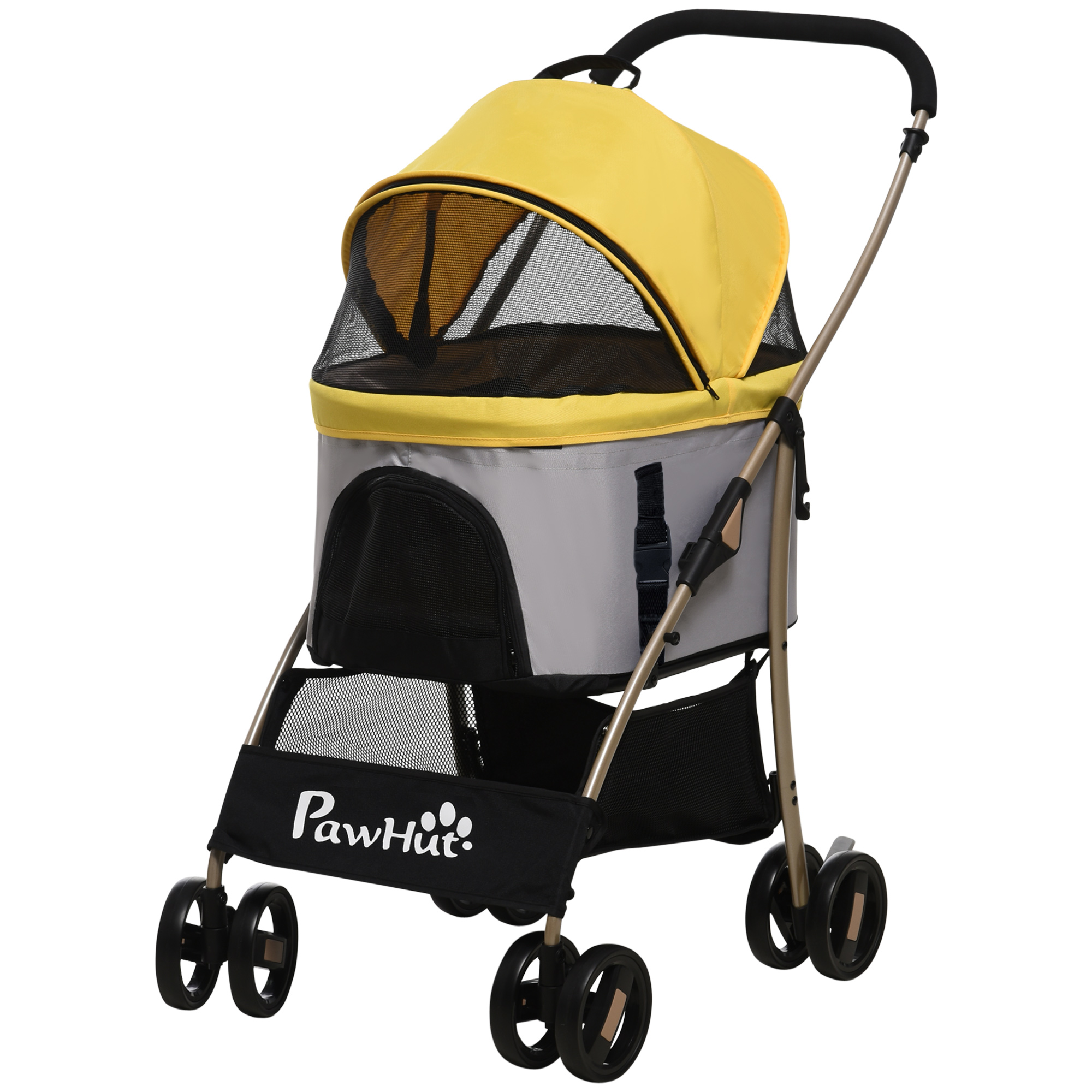 2-in-1 Hundebuggy Hundetrolley bis 10 kg klappbar Tragtasche Bodenkorb  82 cm x 49,5 cm x 98 cm Gelb