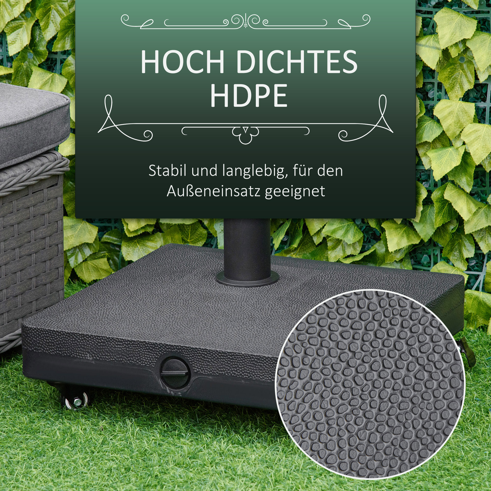 Sonnenschirmständer befüllbar bis 20 kg Sonnenschirm mit Roller Schirmständer für Schirmstangen 22-38 mm Sonnenschirmfuß für Garten Terrasse Balkon Schwarz