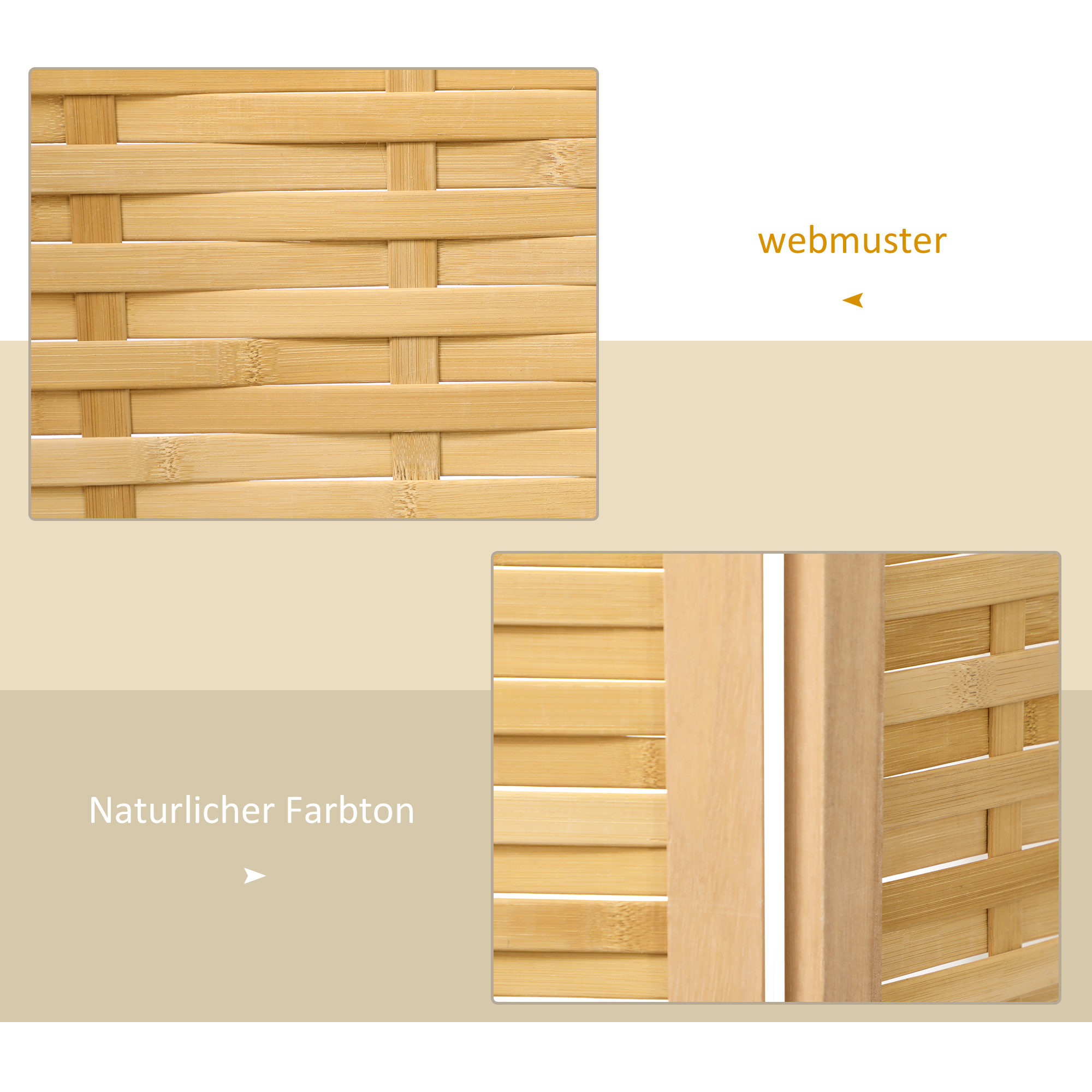 Raumteiler Klappbare Trennwand Sichtschutz, Bambus, 3-teilig, 120 cm x 170 cm x 1,8 cm, Natur