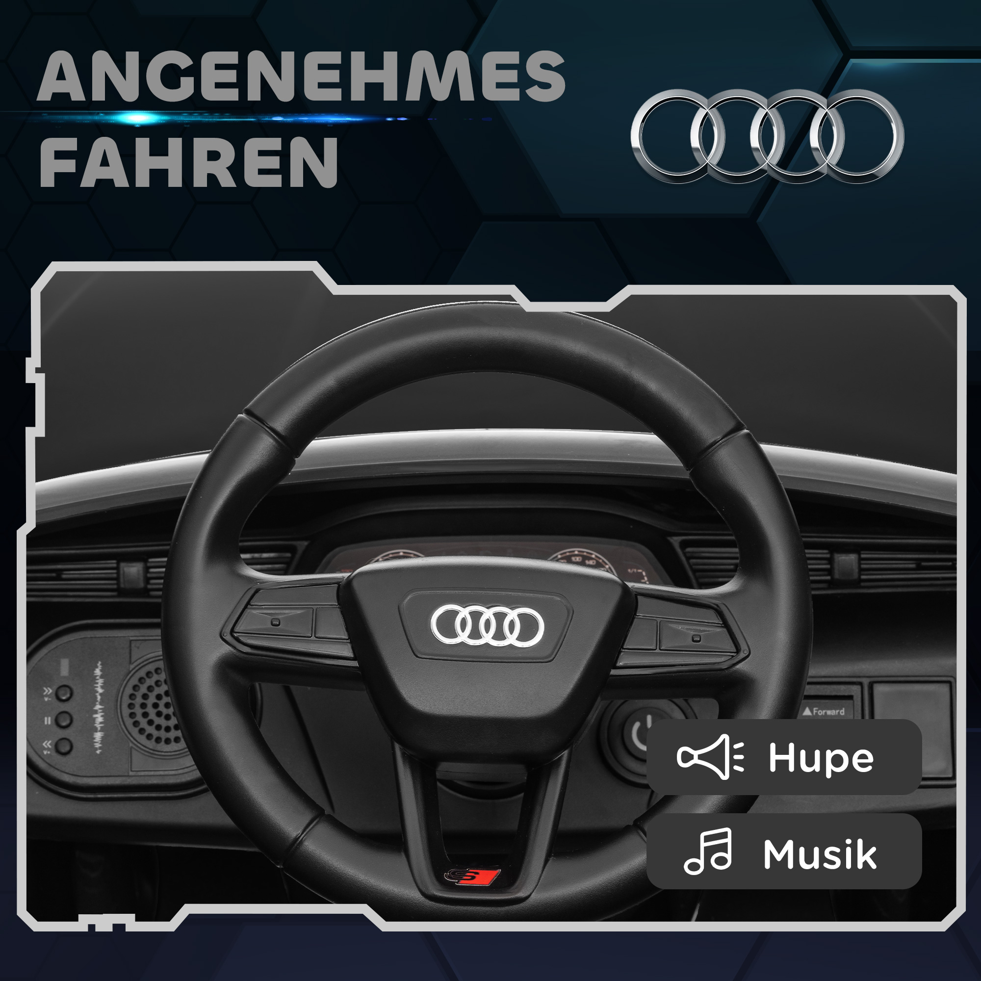 Kinderfahrzeug Audi Q8, 3-5 km/h, Fernsteuerung, Scheinwerfer, Musik, schwarz