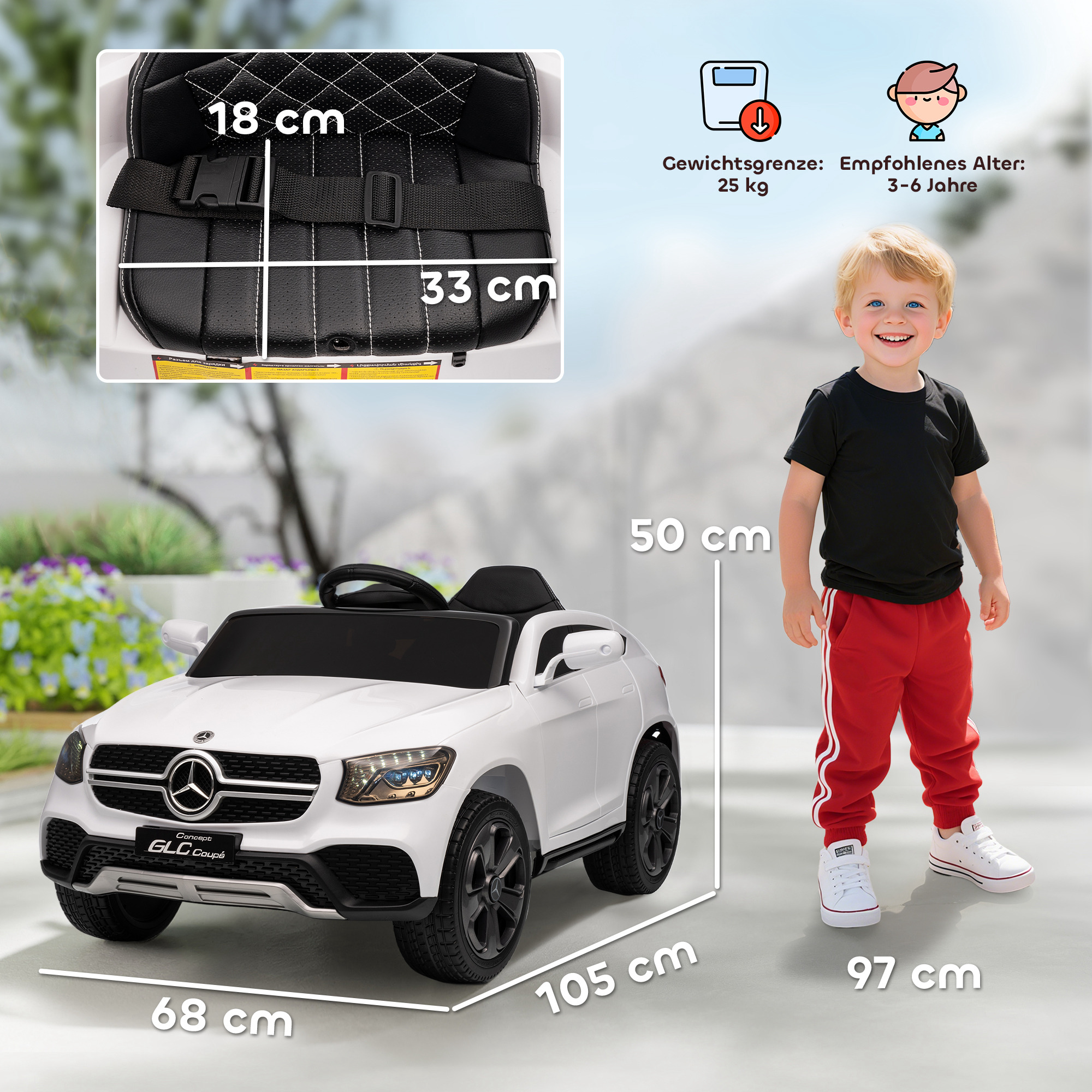 Elektroauto für Kinder, 12V Kinderauto mit Fernbedienung, LED-Lichter, Musik, 3 Geschwindigkeiten, 3-6 Jahre, Weiß