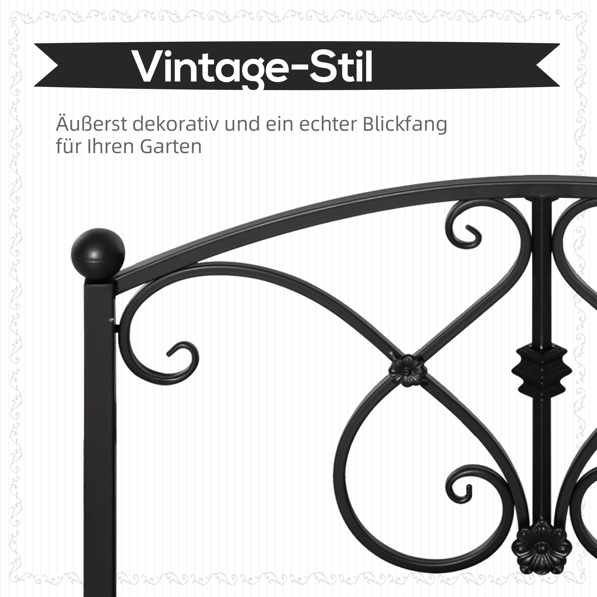 Gartenbrücke, Teichbrücke mit Sicherheitsgeländer, Zierbrücke bis 100 kg belastbar, 102 x 48 x 49 cm Schwarz