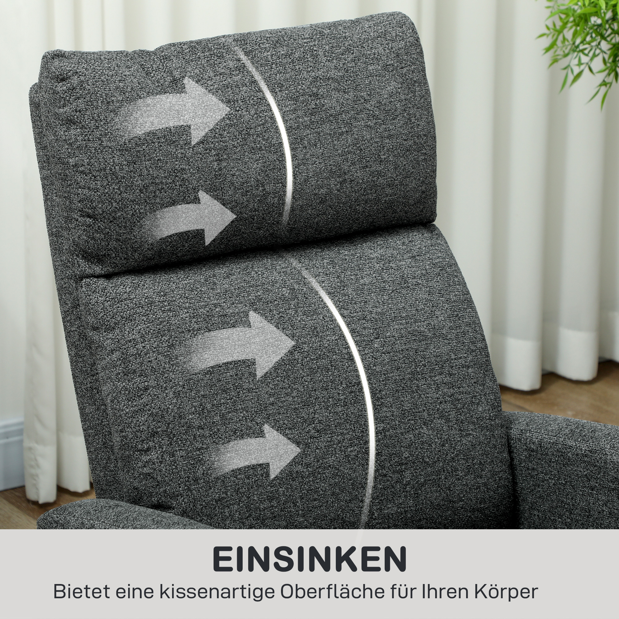 Relaxsessel, verstellbarer Liegesessel mit anpassbarer Beinstütze, Moderner Wohnzimmersessel mit Stoffbezug, Grau