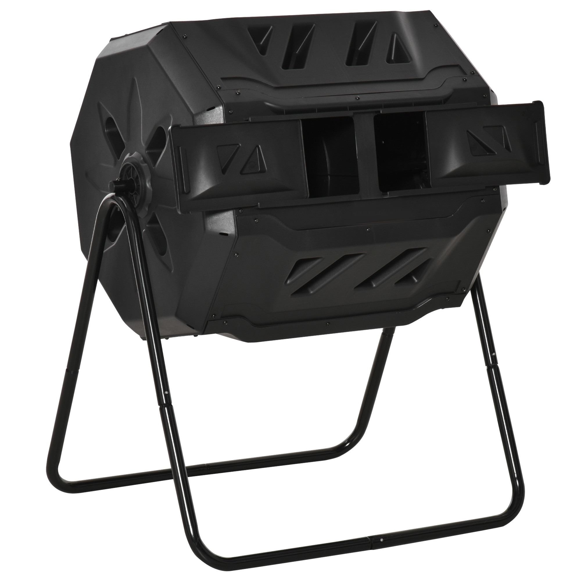 Kompostbehälter mit 2 Behältern, 160 L Fassungsvermögen, drehbar, 71 cm x 65 cm x 96 cm, Schwarz