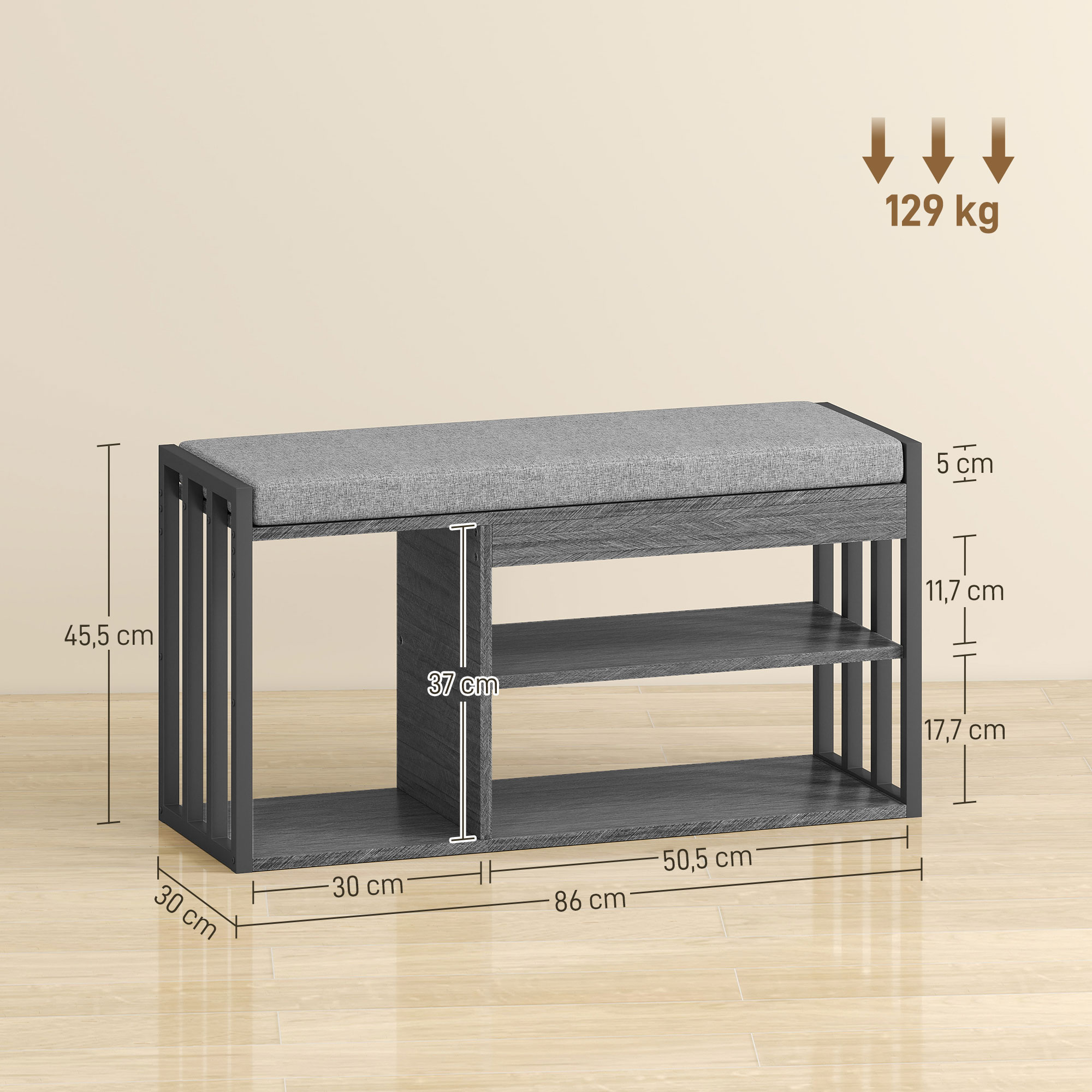 Schuhregal mit Sitzbank, Flurregal für Schuhe, Schuhschrank mit 3-stufigem Design, für Flur, Eingangsbereich, Wohnzimmer, Schlafzimmer, Grau