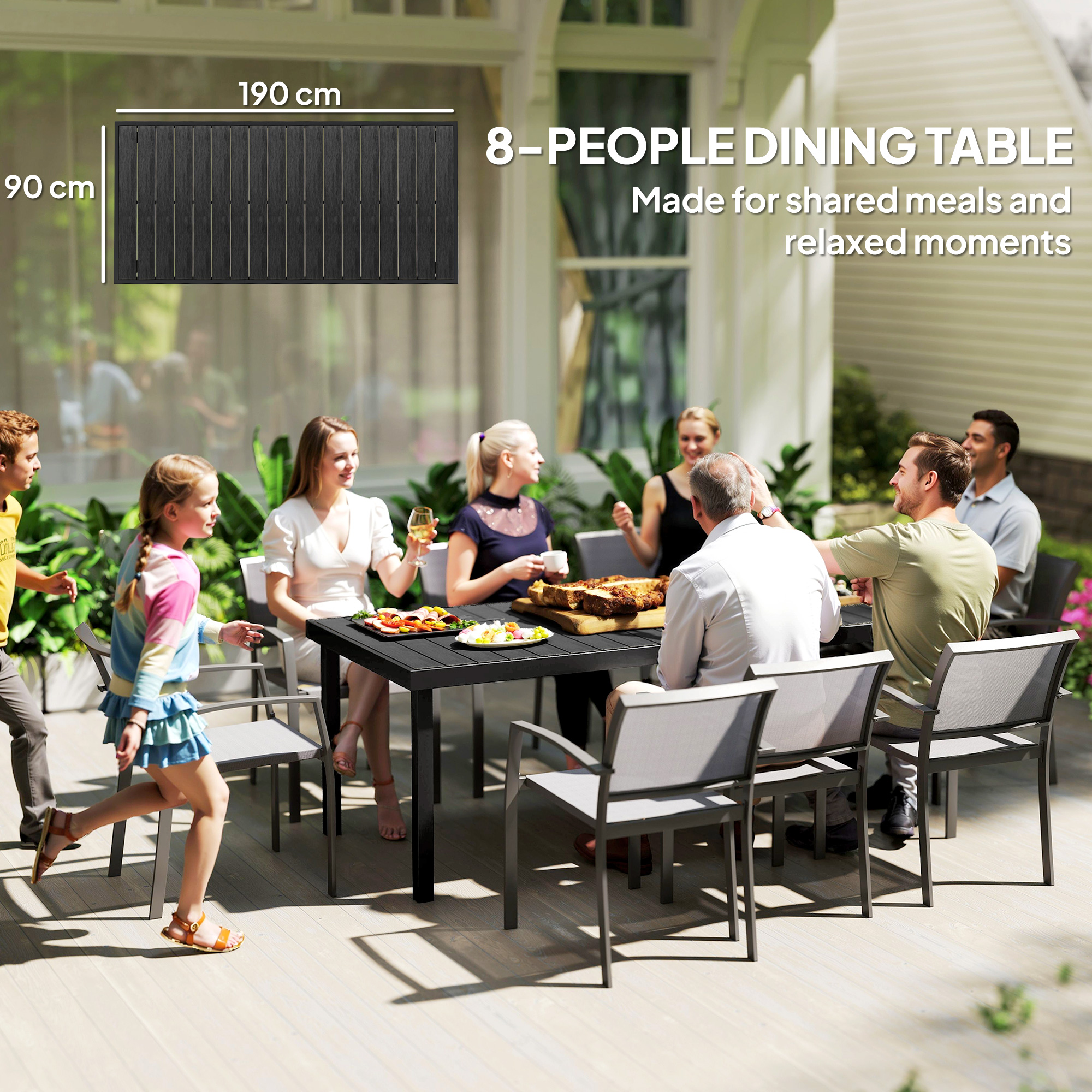 Gartentisch Outdoor-Tisch Outdoor-Loungetisch, wetterbeständig, 190 x 90 x 74 cm, Schwarz