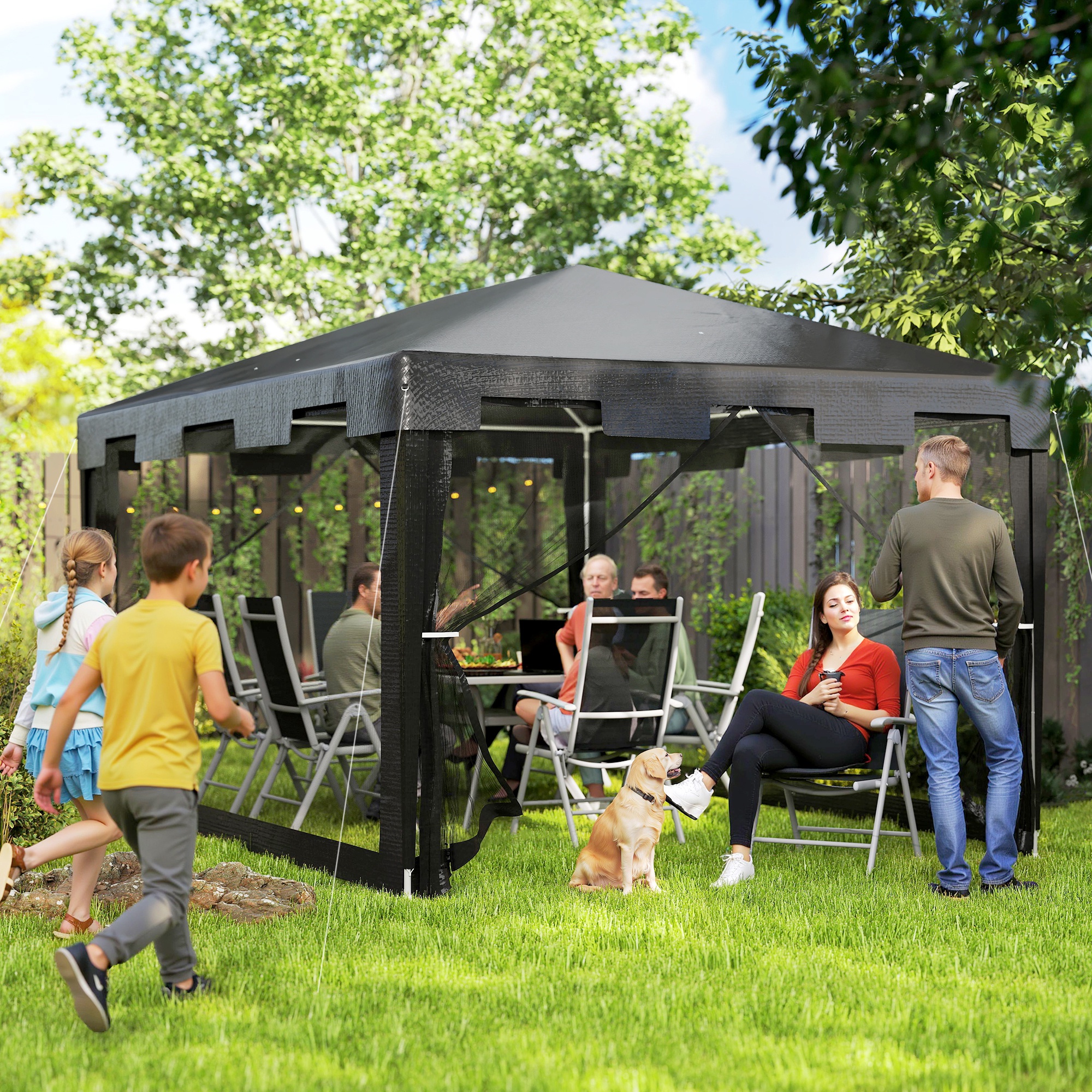 Pavillon Gartenzelt 3 x3 m Pavillon, wetterbeständig, faltbar, 395cm x 295cm x 255 cm, Schwarz