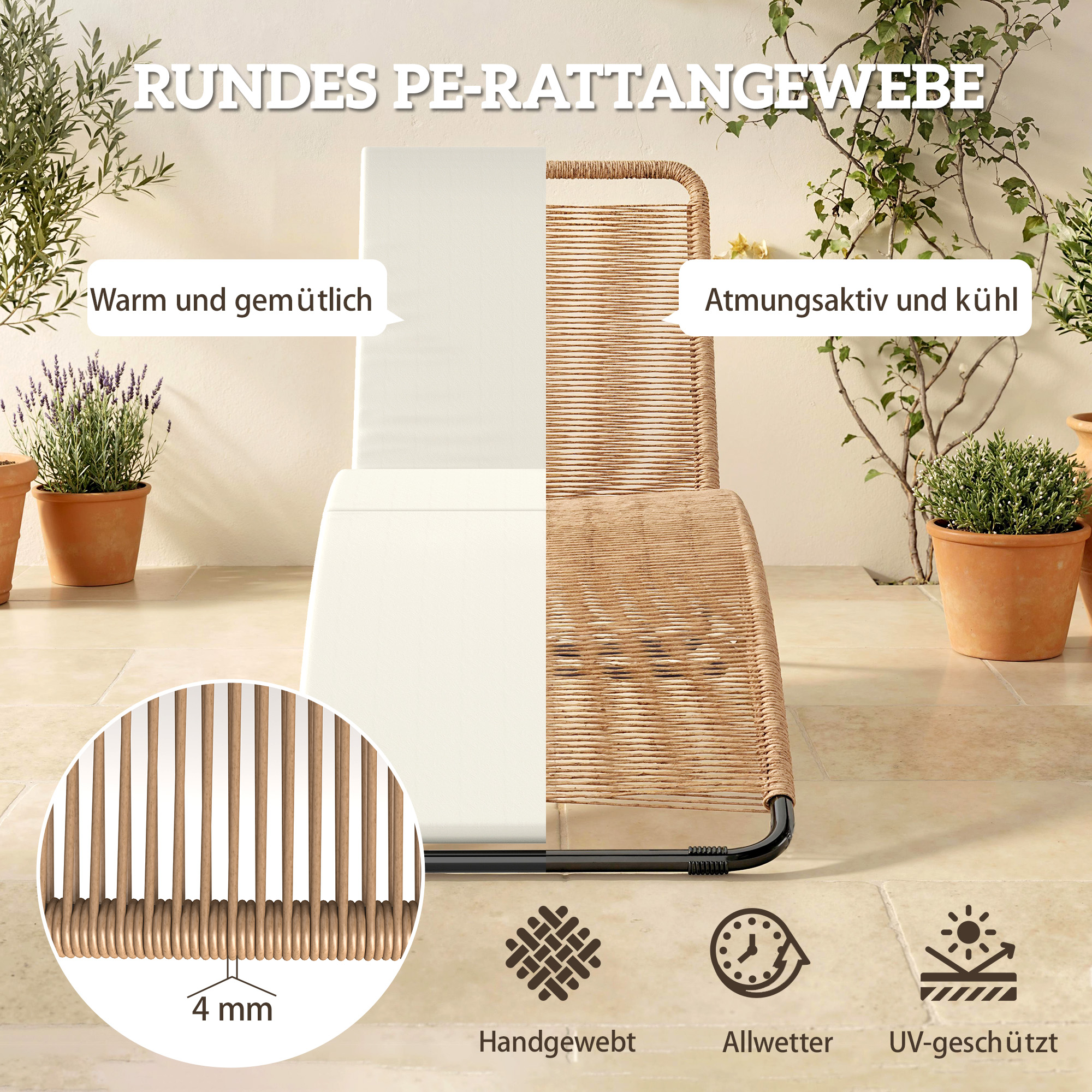 Poly Rattan Sonnenliege S-förmige Gartenliege mit Auflage atmungsaktive Sitzfläche Stahlrahmen