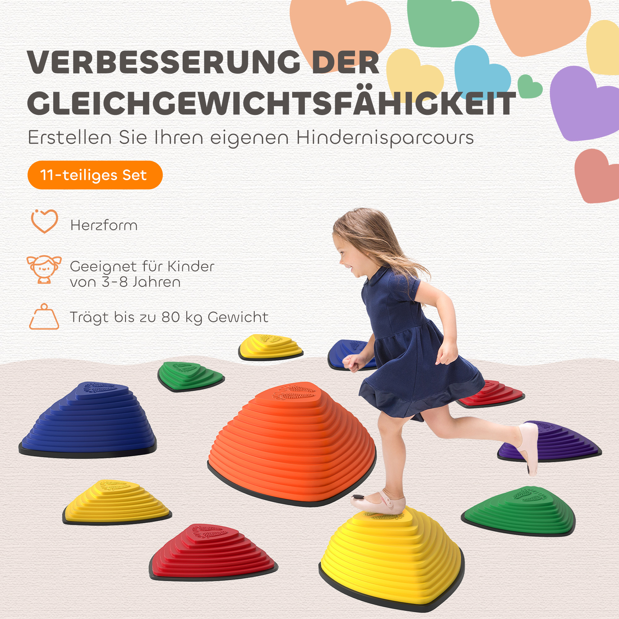 11er-Set Trittsteine, rutschfestes Design, für drinnen & draußen, stapelbar, Bunt