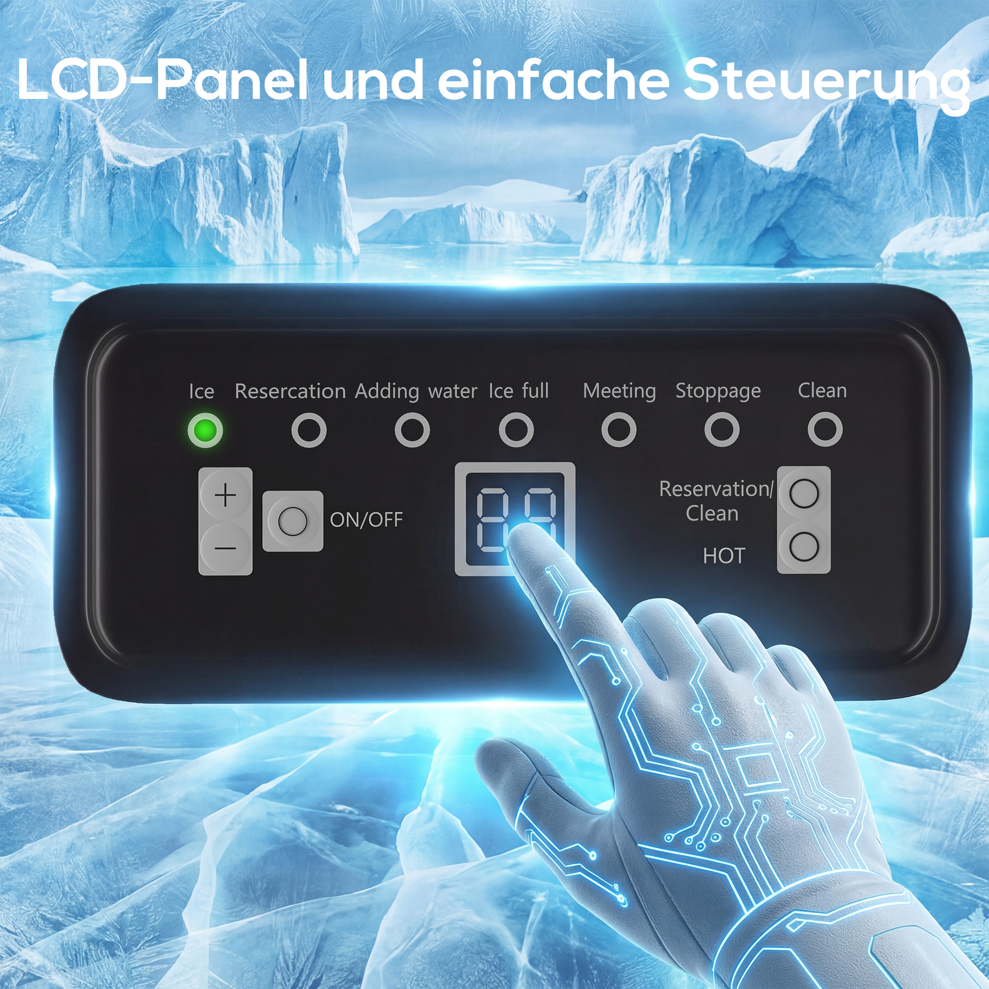 Eismaschine, 45 kg/24 Std., Edelstahl, Unterbau oder freistehend, Silber