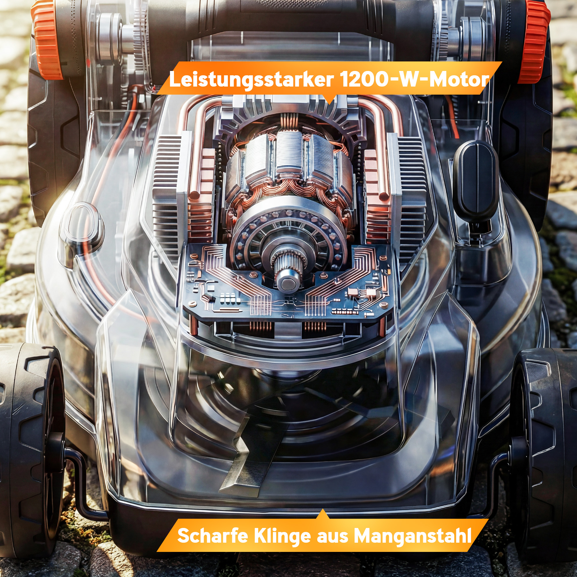 Elektro Rasenmäher 1200 W mit 34 cm Schnittbreite 35L Fangkorb Mulchfunktion 6 Schnitthöhen Höhenverstellbar Griffe