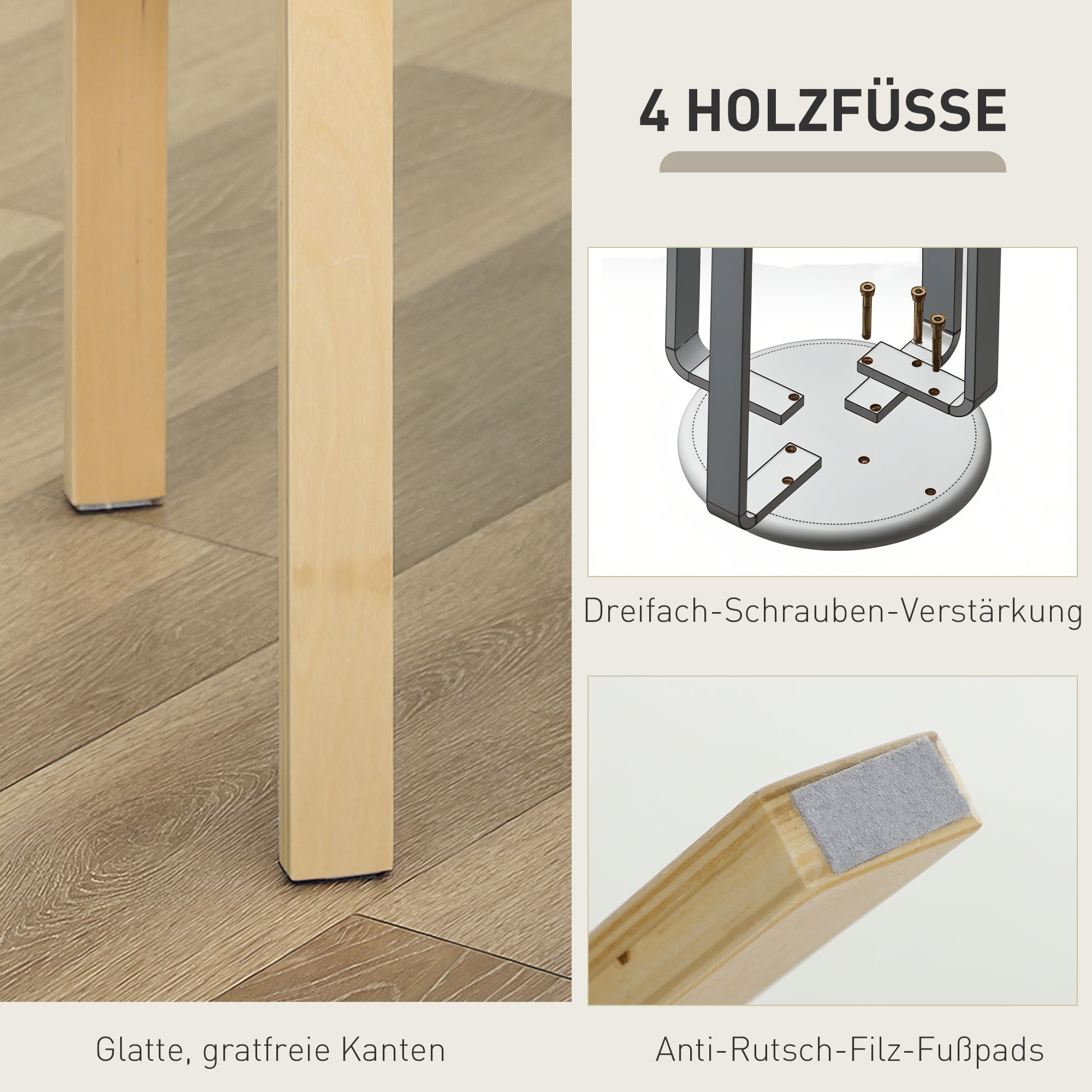 Polsterhocker im 4er-Set, stapelbar, lackierte Oberfläche, Holzbeine, Cremeweiß